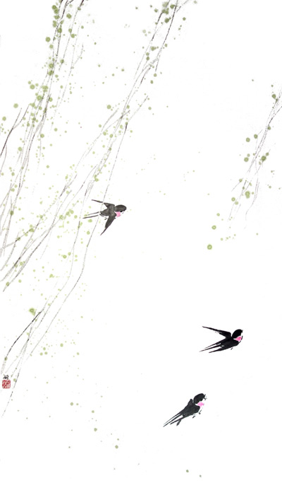 Swallows In Willow Trees