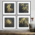 Four Noble Gentlemen: set of 4 sumi-e paintings in Gold on Black