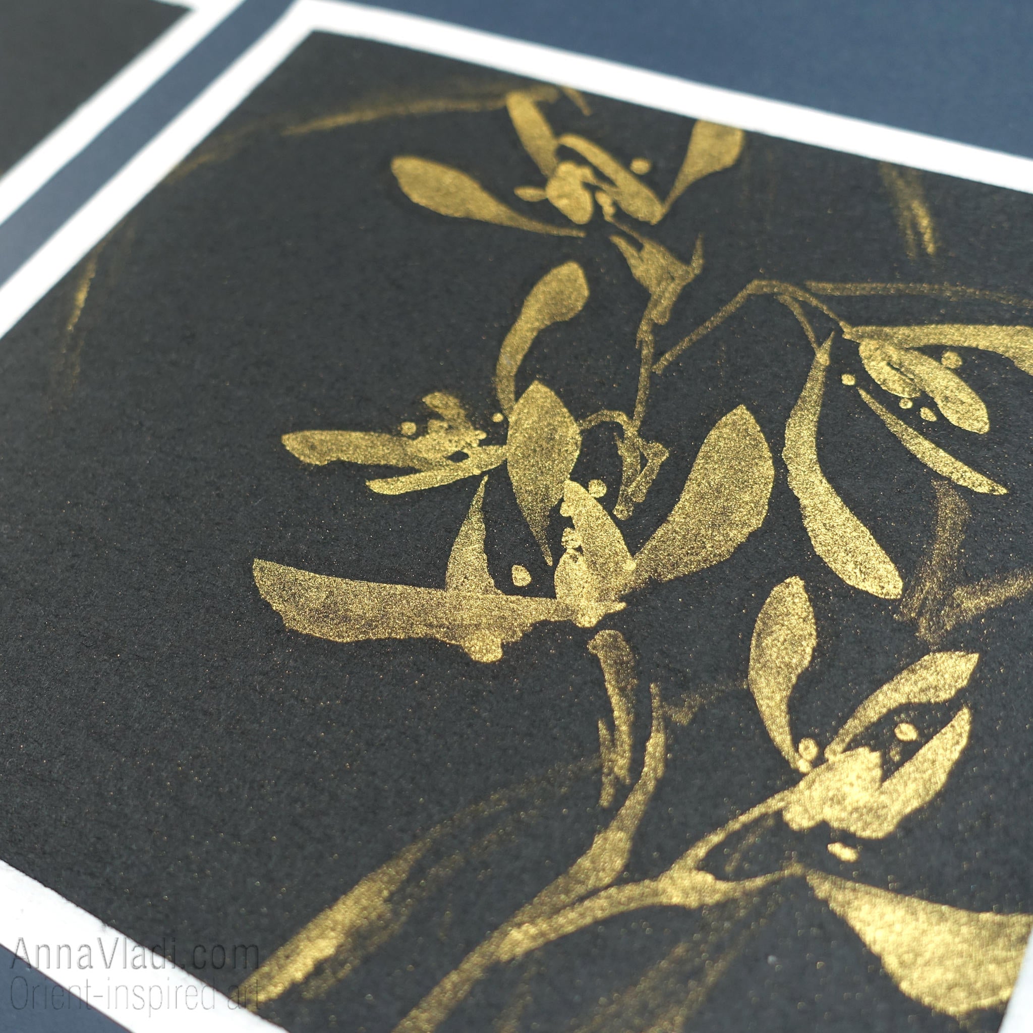 Four Noble Gentlemen: set of 4 sumi-e paintings in Gold on Black