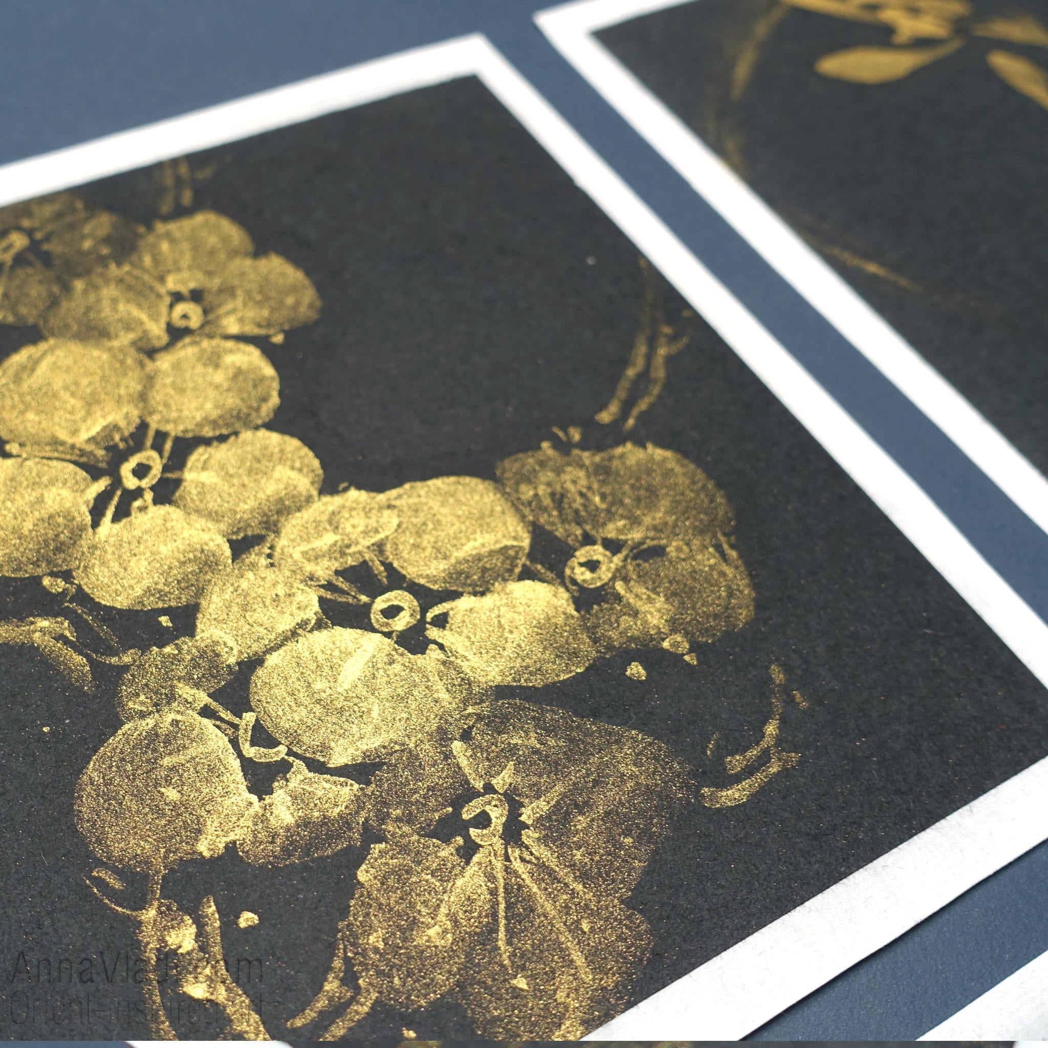 Four Noble Gentlemen: set of 4 sumi-e paintings in Gold on Black