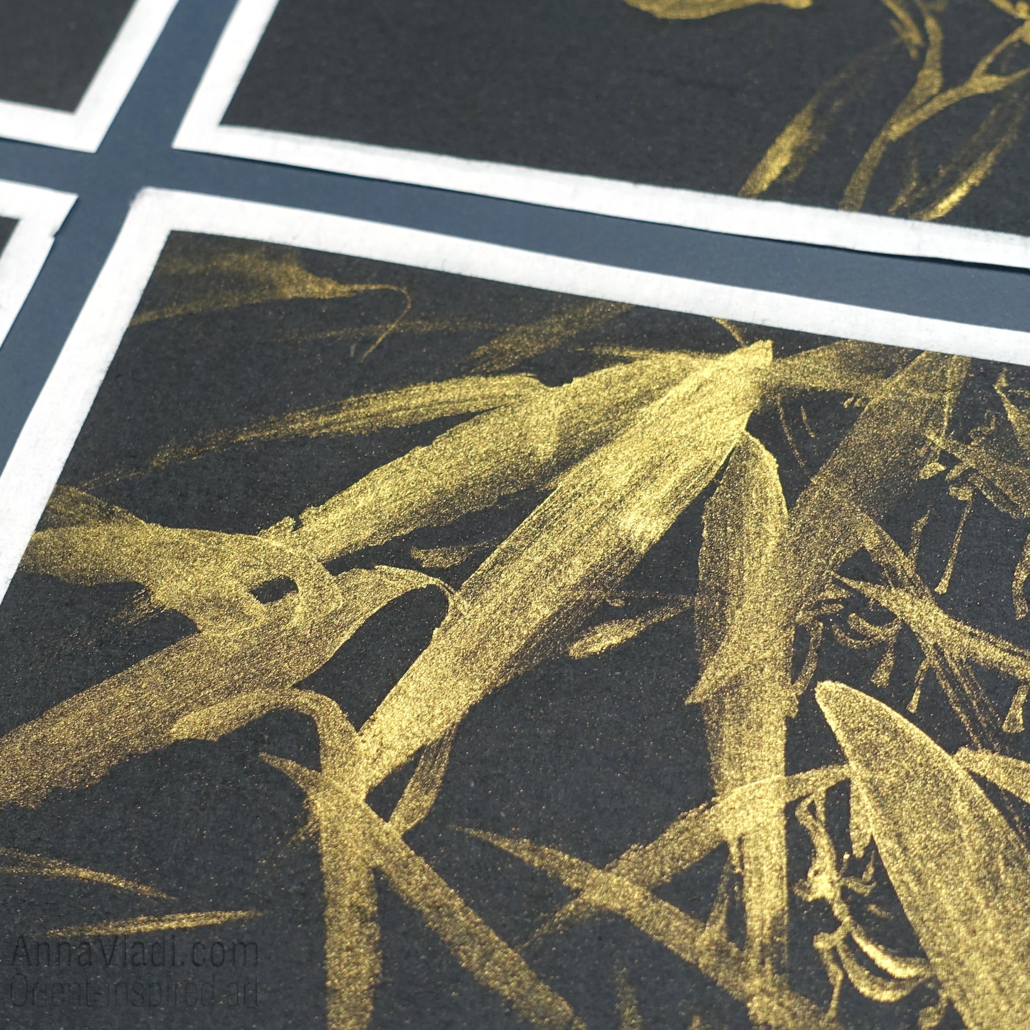 Four Noble Gentlemen: set of 4 sumi-e paintings in Gold on Black
