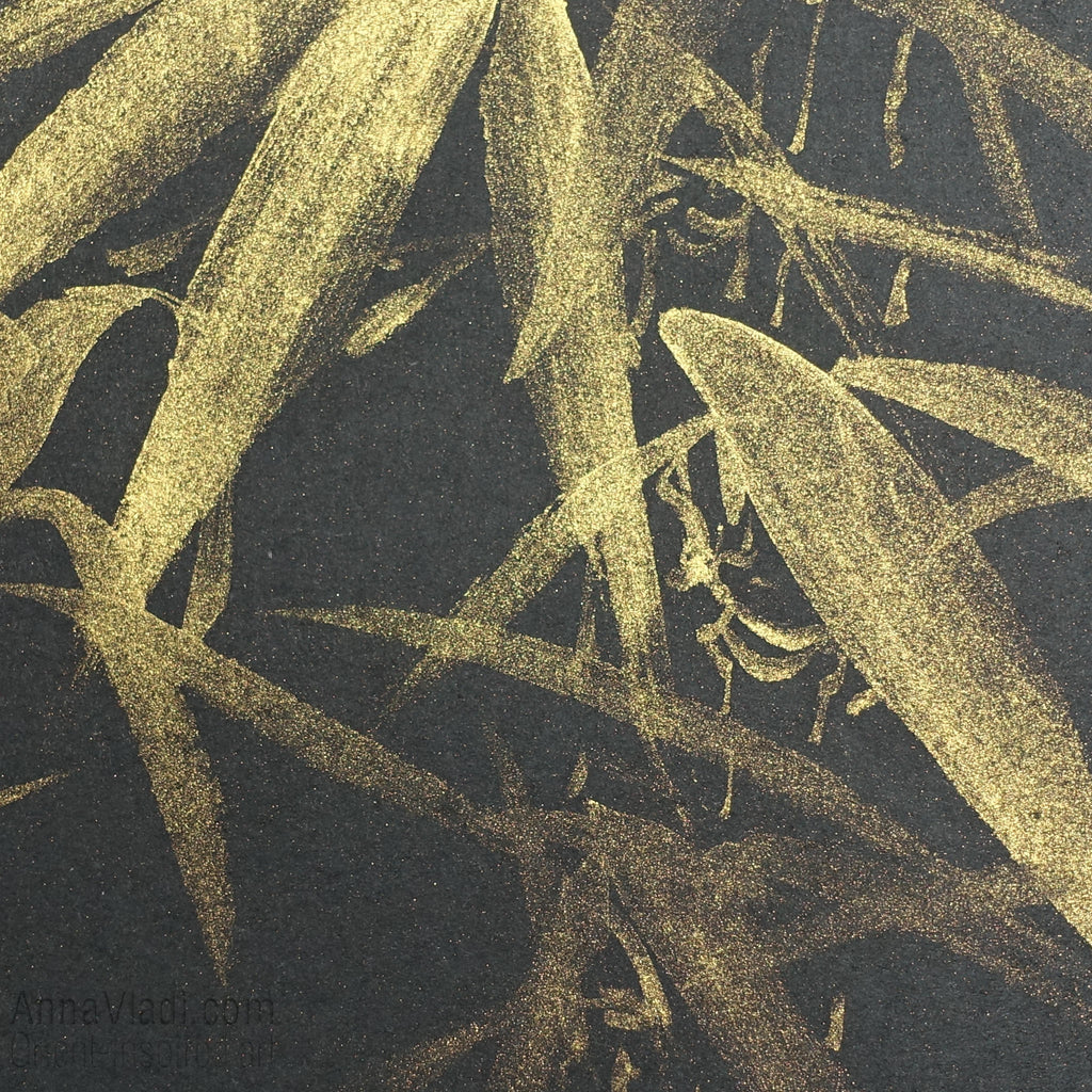 Four Noble Gentlemen: set of 4 sumi-e paintings in Gold on Black