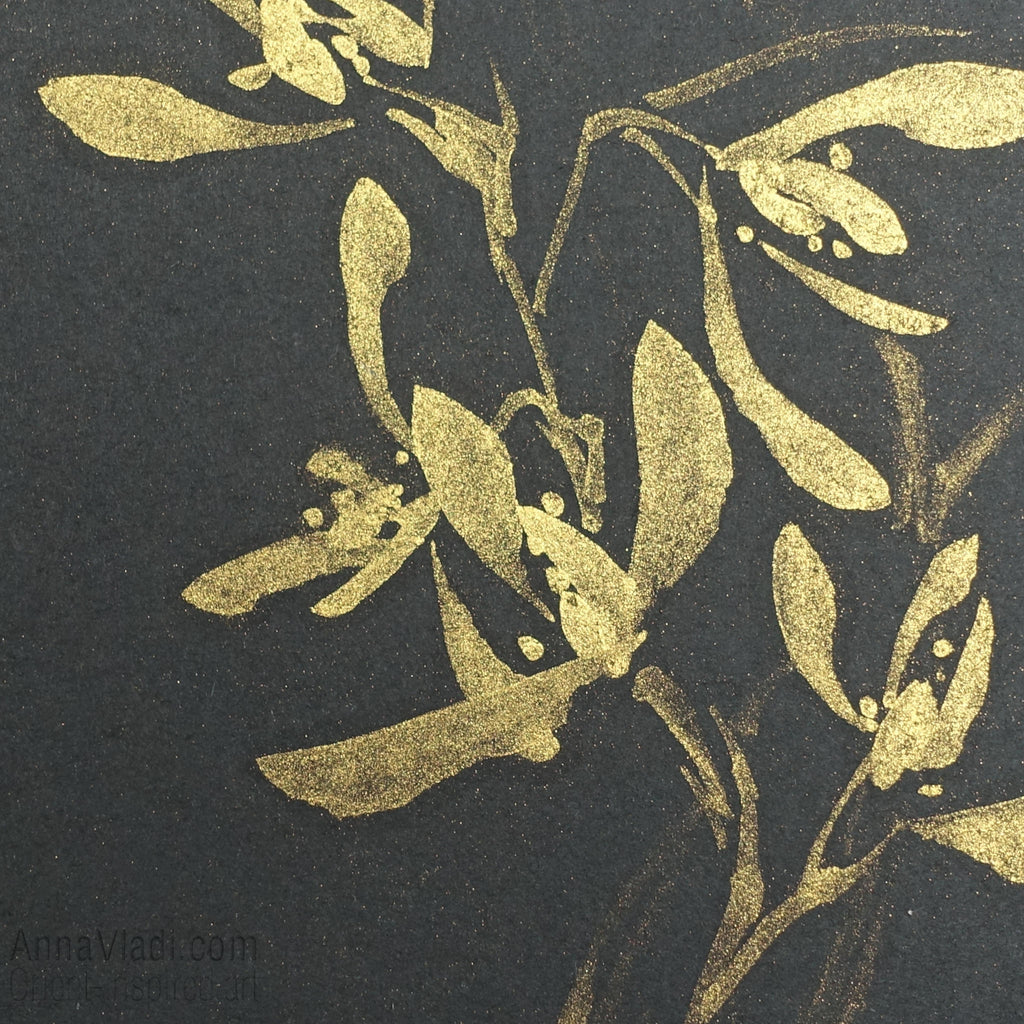 Four Noble Gentlemen: set of 4 sumi-e paintings in Gold on Black
