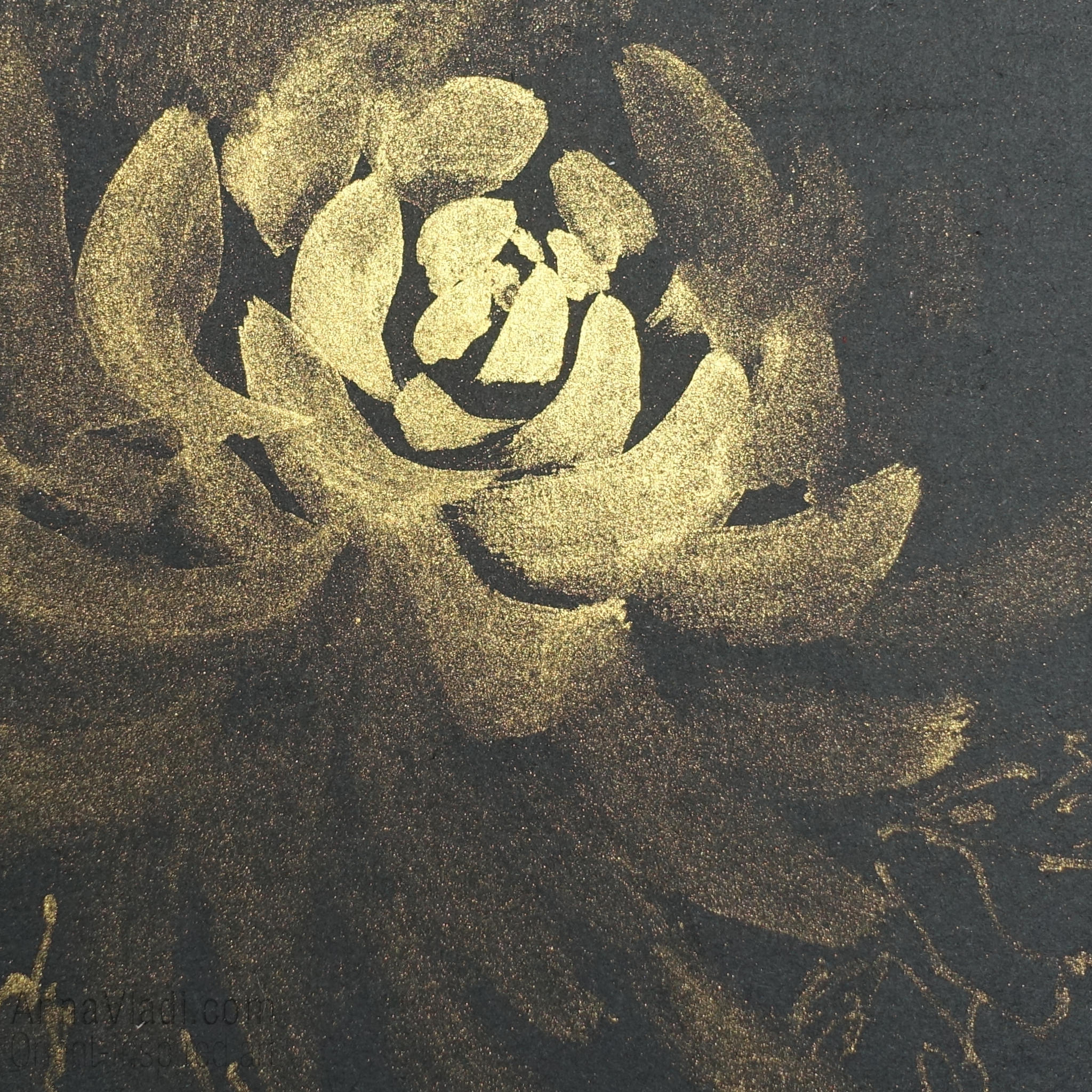 Four Noble Gentlemen: set of 4 sumi-e paintings in Gold on Black