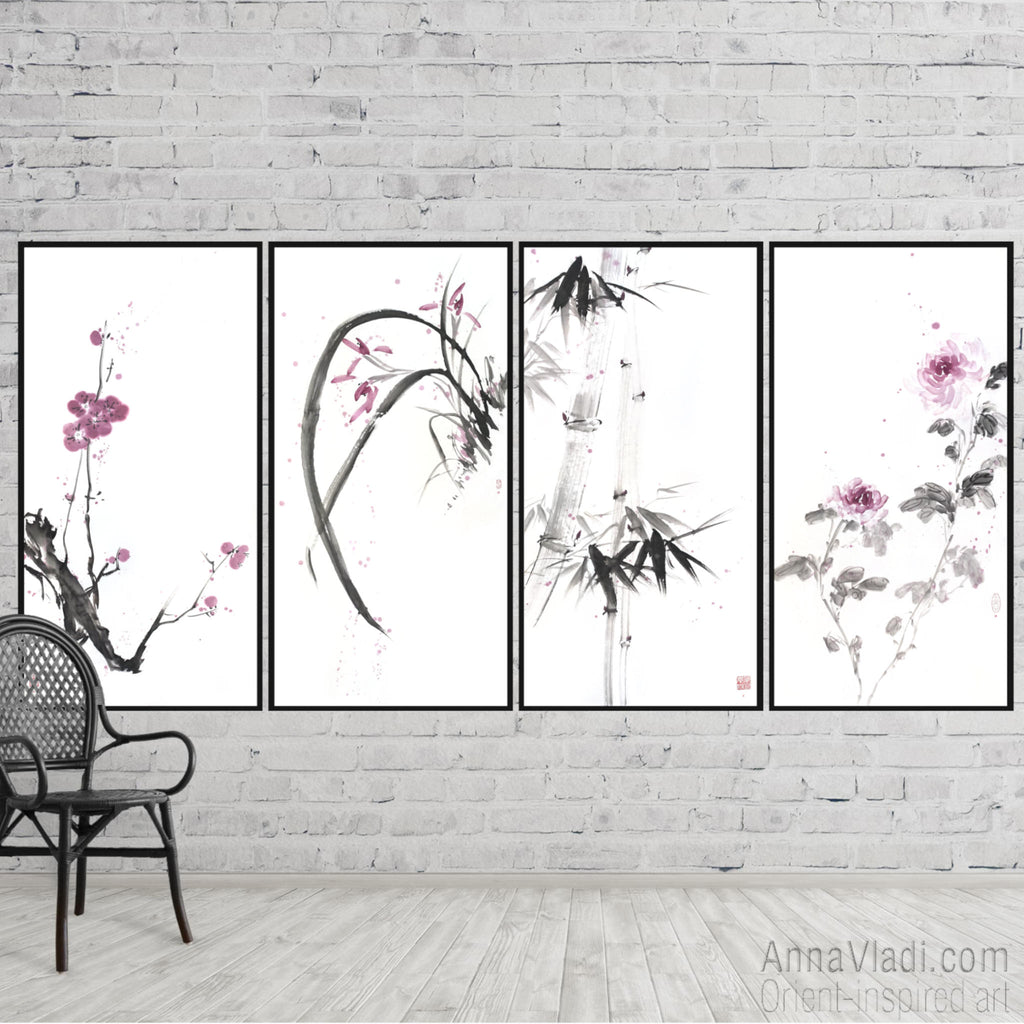 Four Noble Gentlemen Sumi-e X-Large Paintings