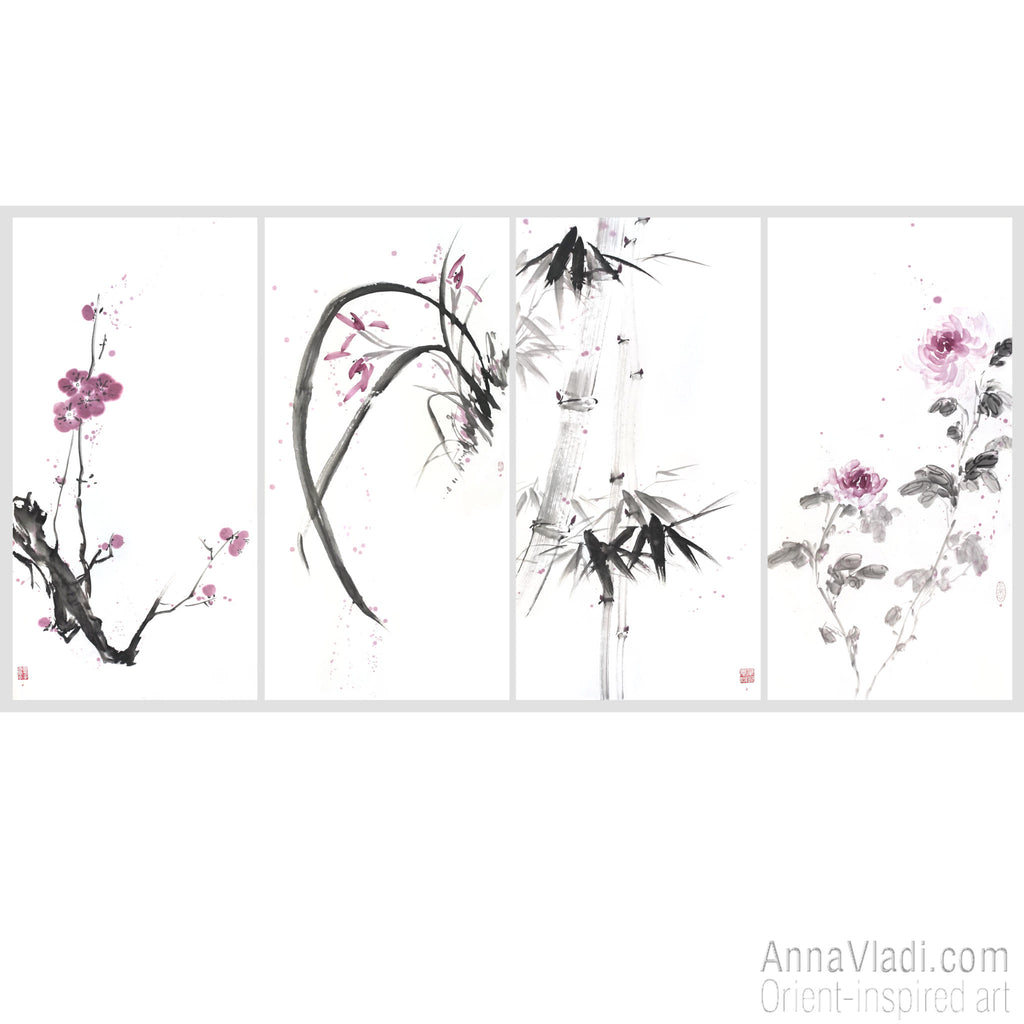 Four Noble Gentlemen Sumi-e X-Large Paintings