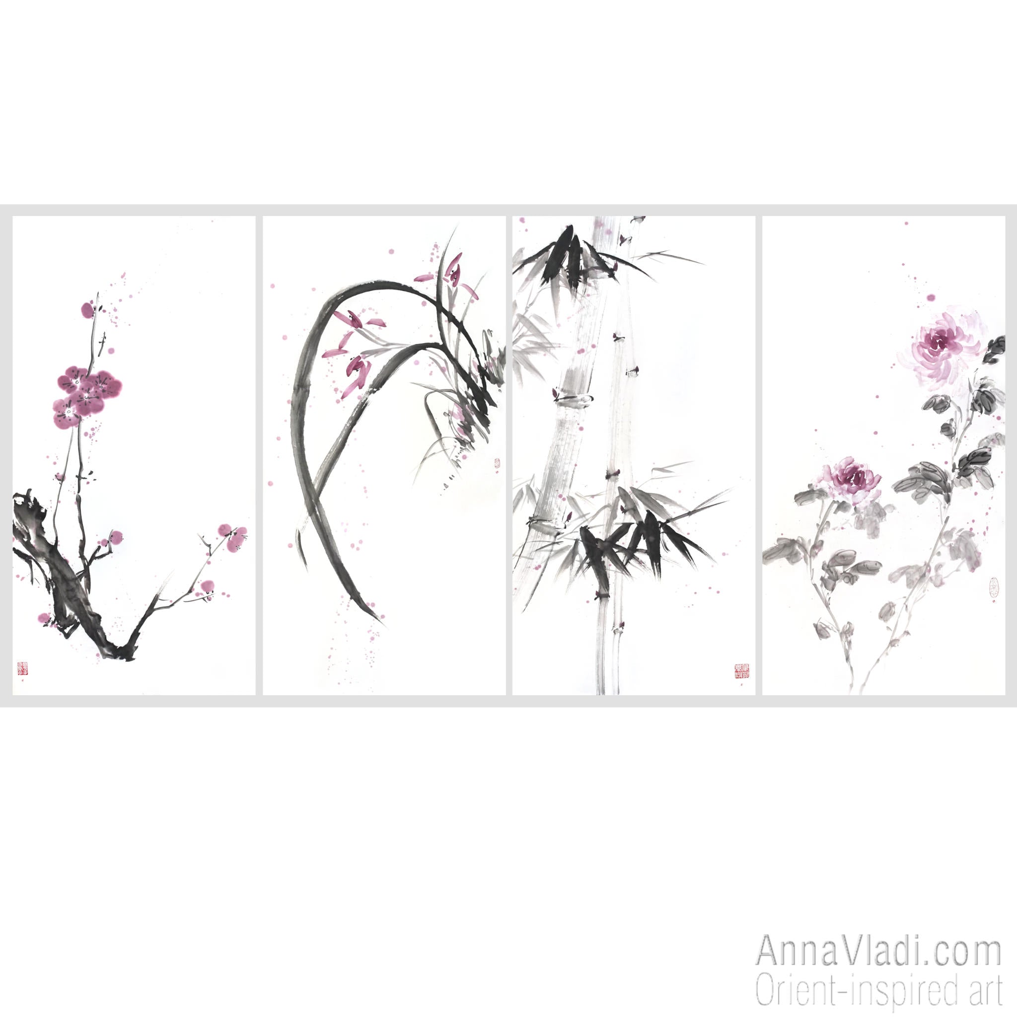 Four Noble Gentlemen Sumi-e X-Large Paintings