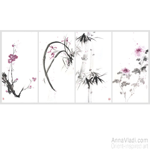 Four Noble Gentlemen Sumi-e X-Large Paintings