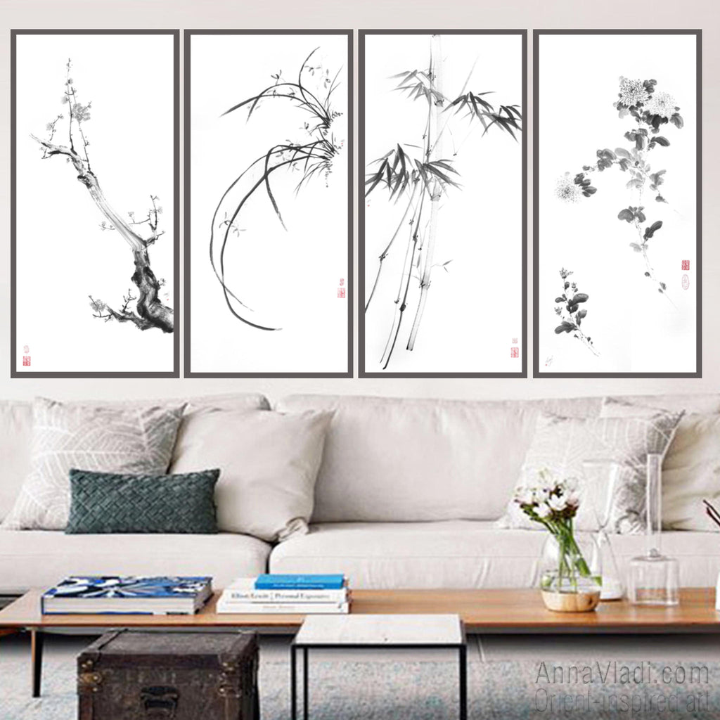 Four Noble Gentlemen Sumi-e X-Large Paintings