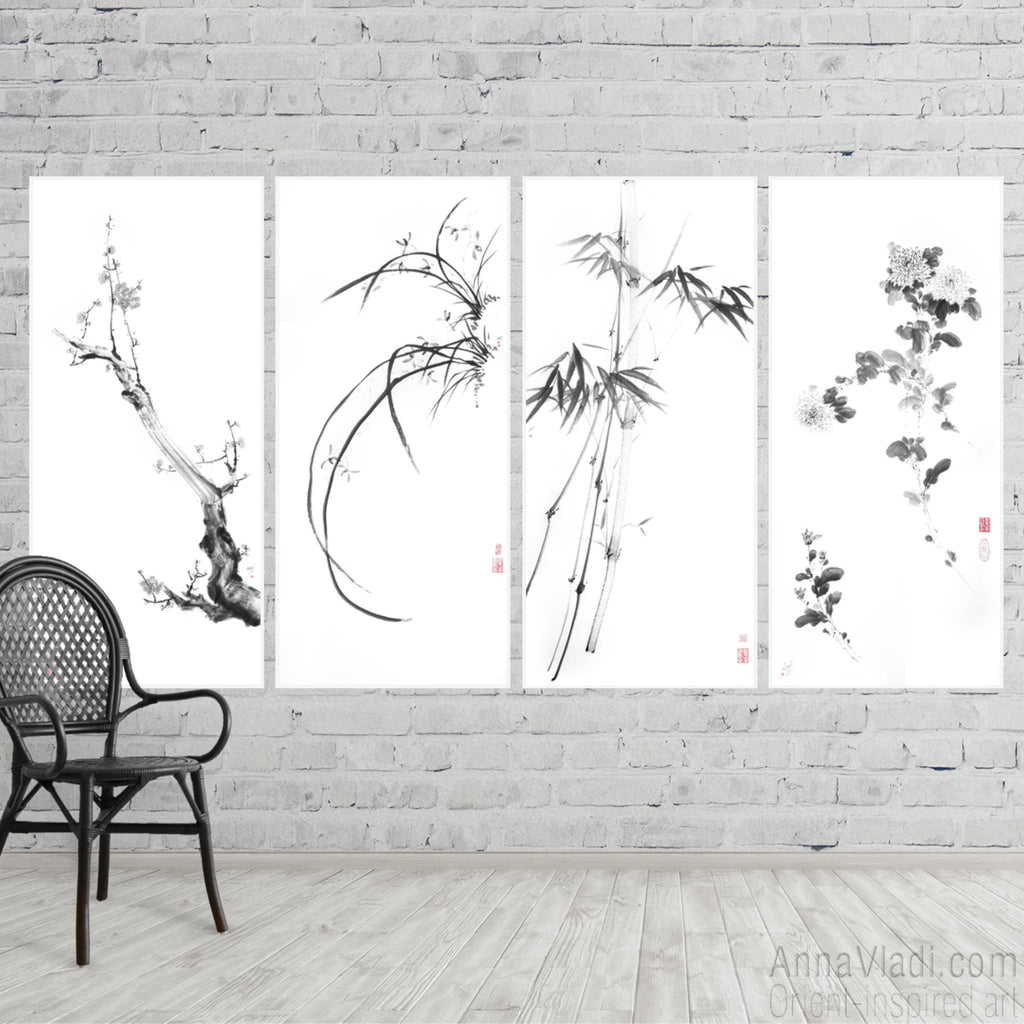 Sumi-e Painting Set: Four Noble Gentlemen