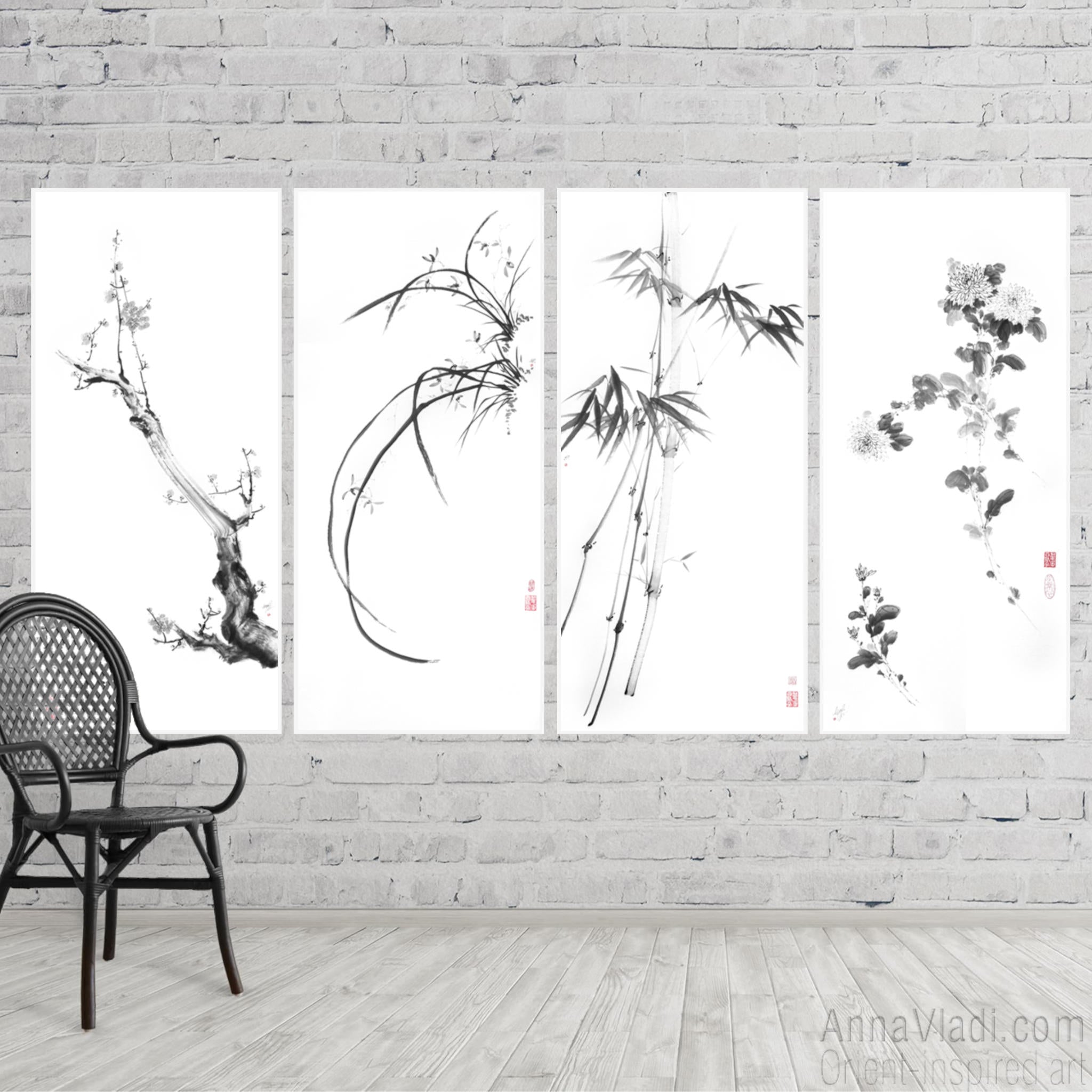 Sumi-e Painting Set: Four Noble Gentlemen