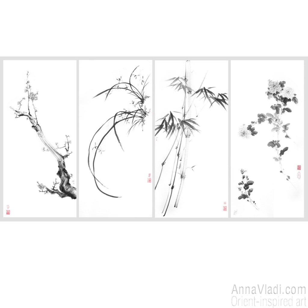 Sumi-e Painting Set: Four Noble Gentlemen
