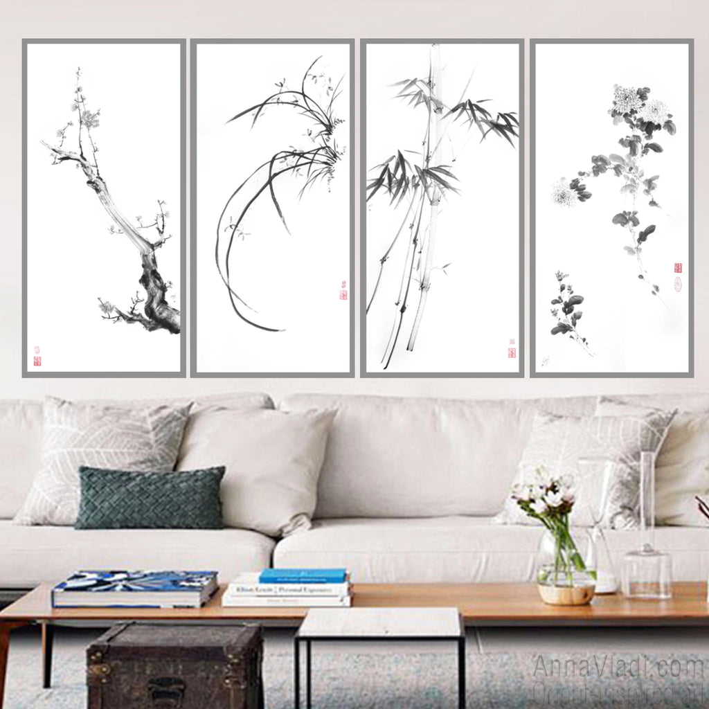 Sumi-e Painting Set: Four Noble Gentlemen