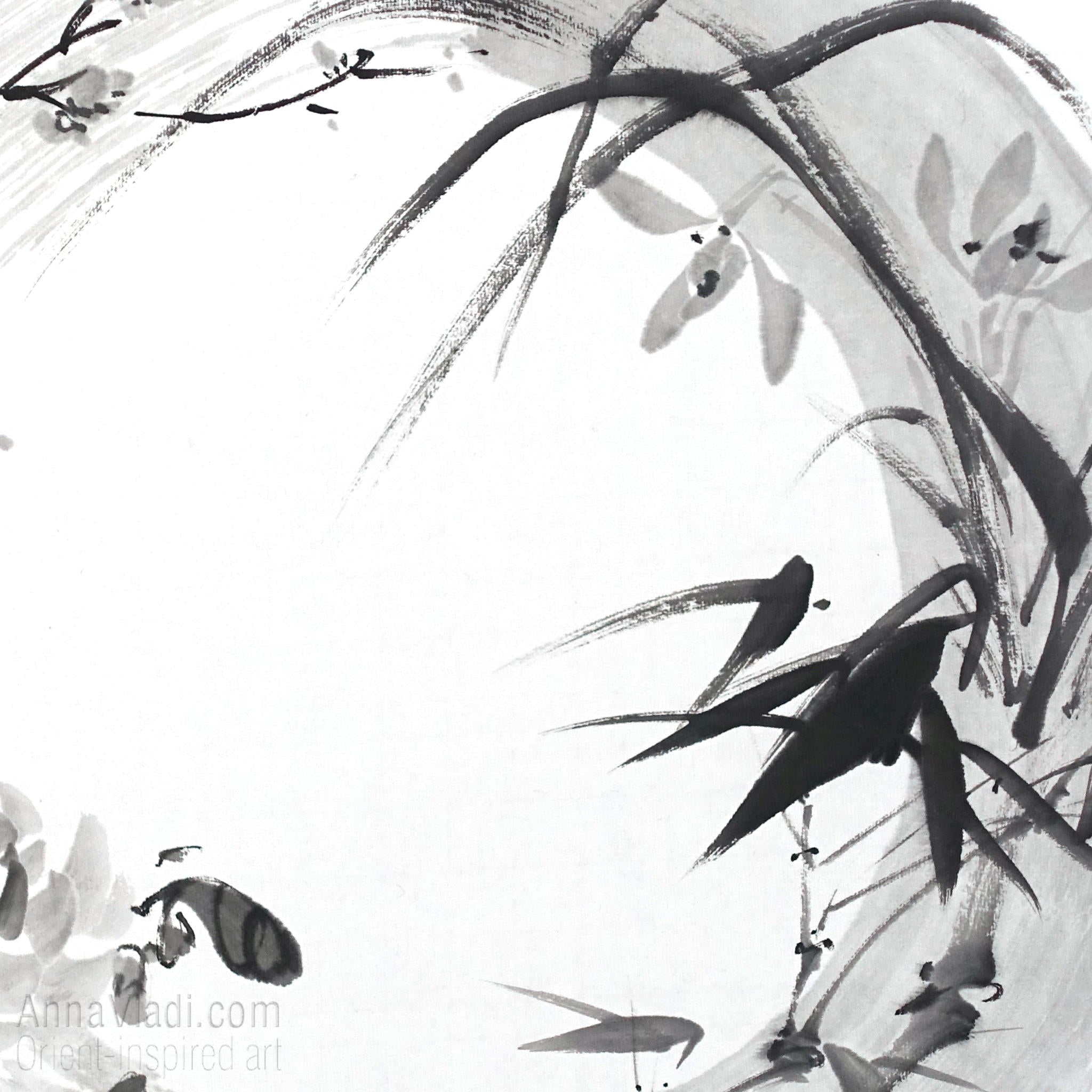 Four Noble Gentlemen Sumi-e Painting, Enso Zen Circle Art