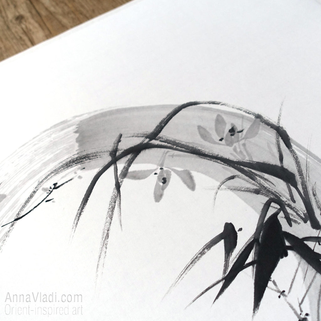 Four Noble Gentlemen Sumi-e Painting, Enso Zen Circle Art