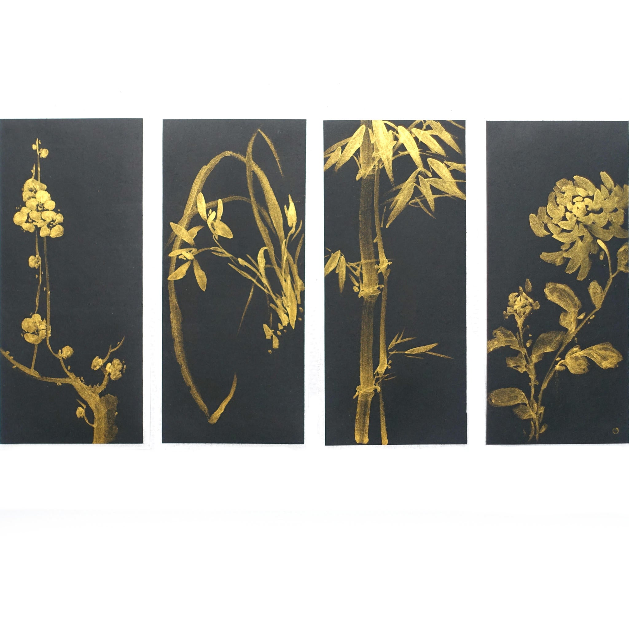 Four Nobles Sumi-e Paintings: Plum Blossom, Orchid, Bamboo, Chrysanthemum