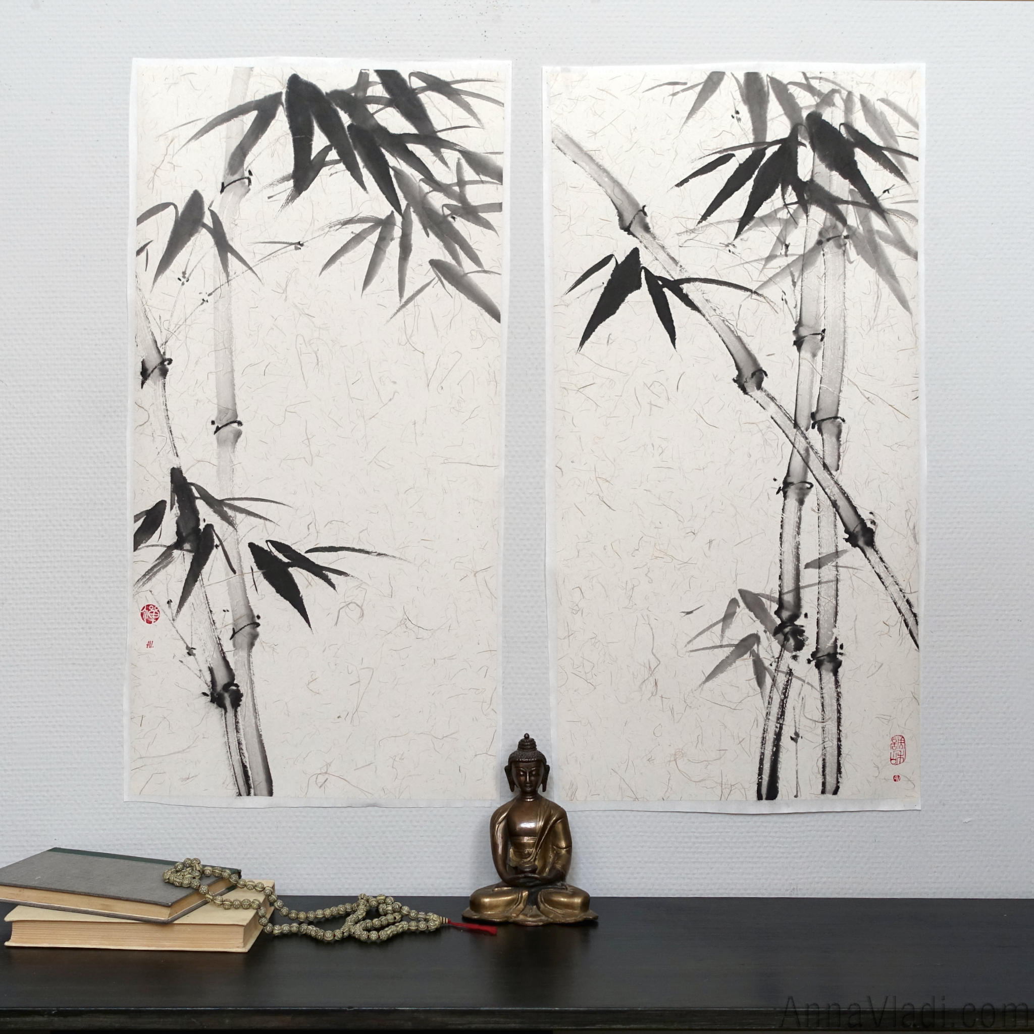 Sumi-e Bamboo Painting Set: Japanese Ink Art on Rice Paper