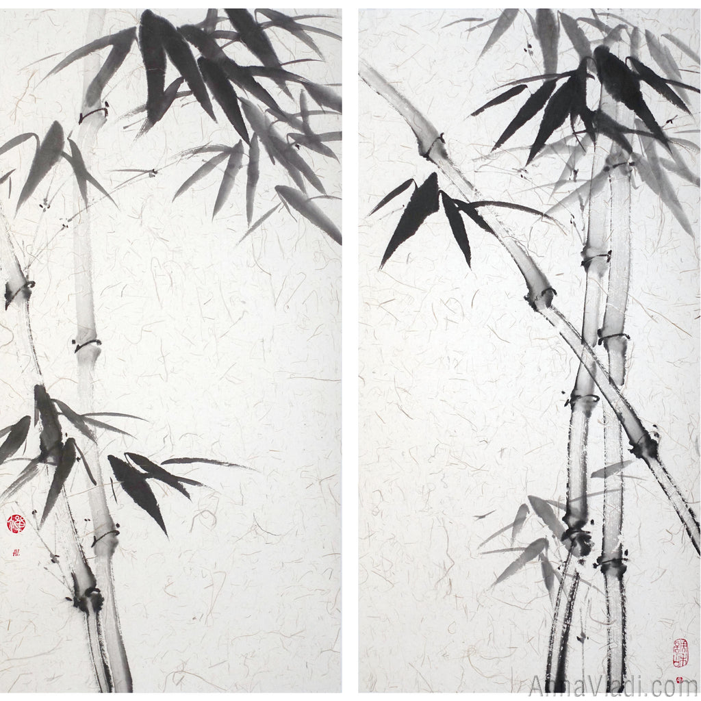 Sumi-e Bamboo Painting Set: Japanese Ink Art on Rice Paper
