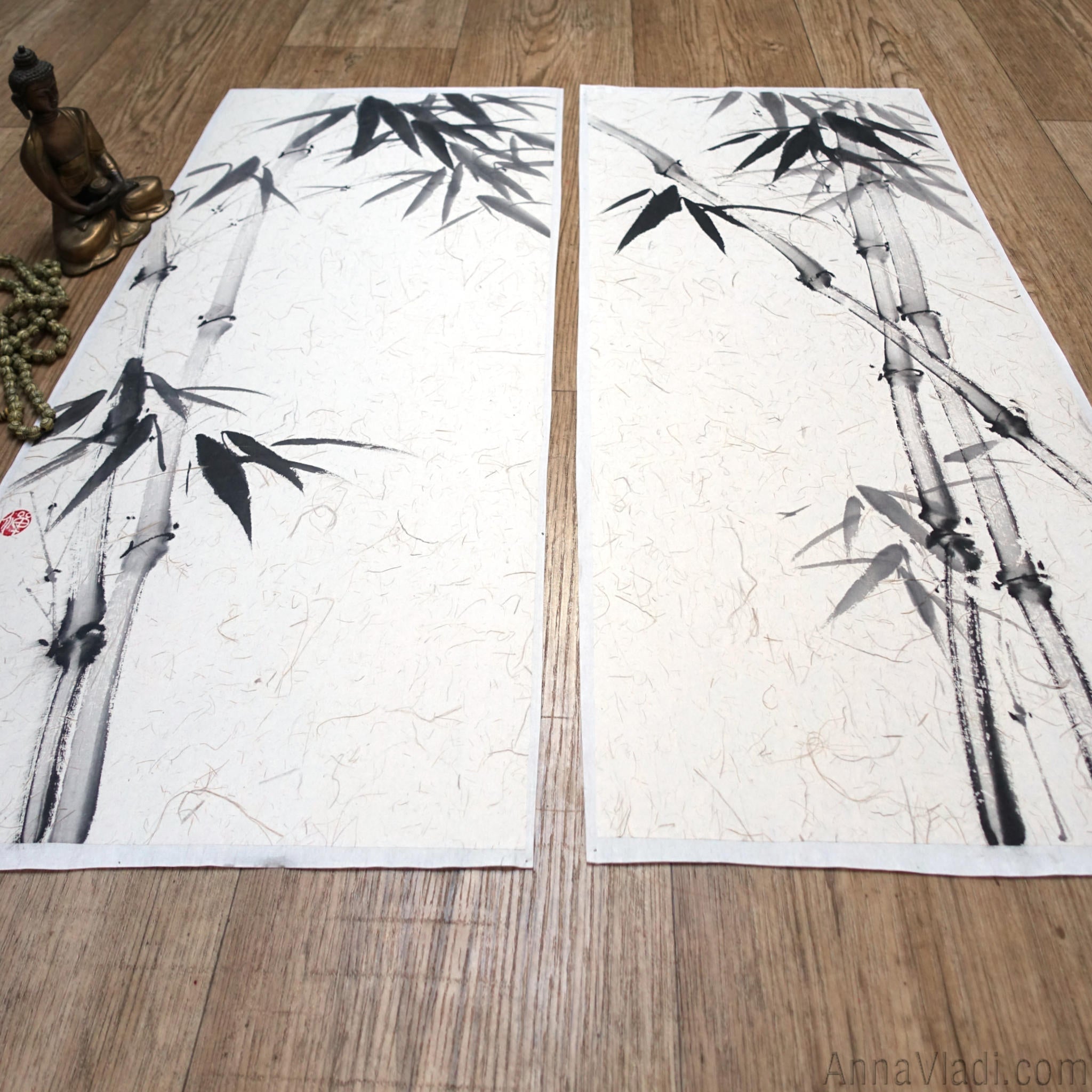 Sumi-e Bamboo Painting Set: Japanese Ink Art on Rice Paper