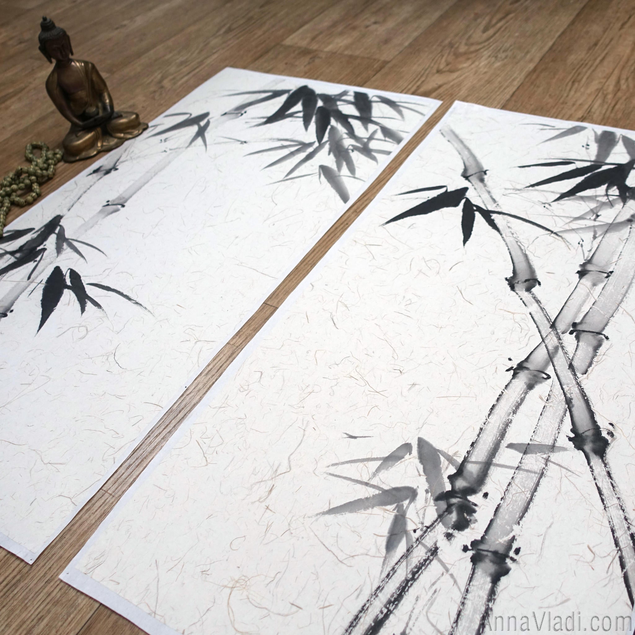 Sumi-e Bamboo Painting Set: Japanese Ink Art on Rice Paper
