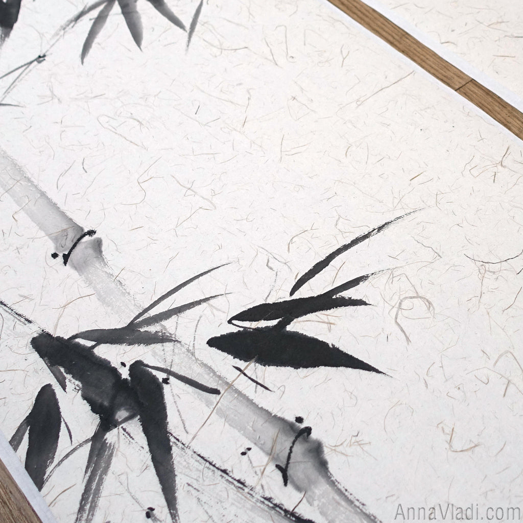 Sumi-e Bamboo Painting Set: Japanese Ink Art on Rice Paper