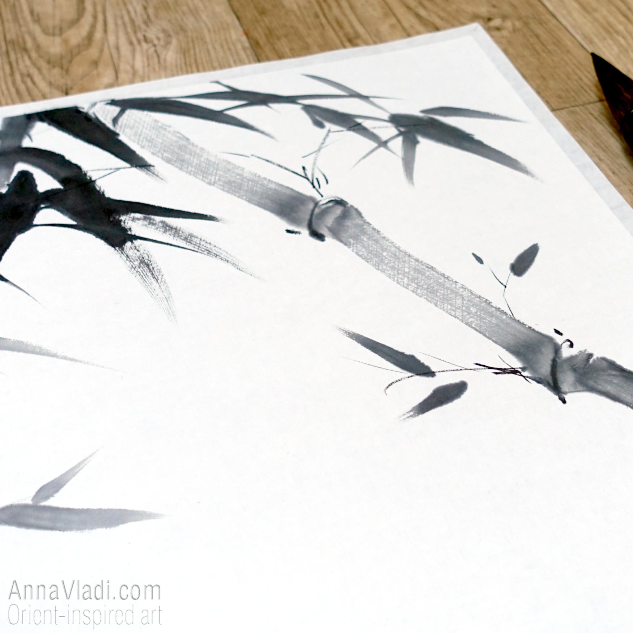 Sumi-e Winter Bamboo Painting: Japanese Haiku Calligraphy Art