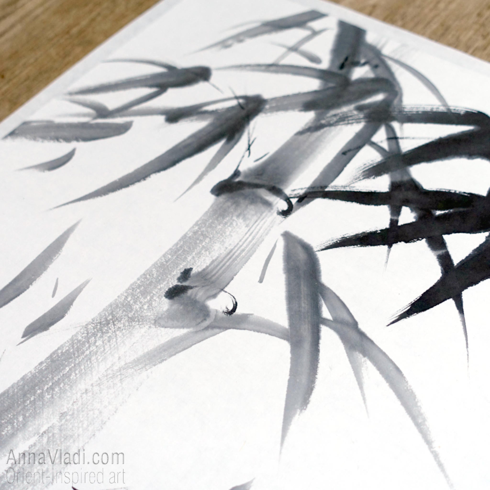 Sumi-e Winter Bamboo Painting: Japanese Haiku Calligraphy Art
