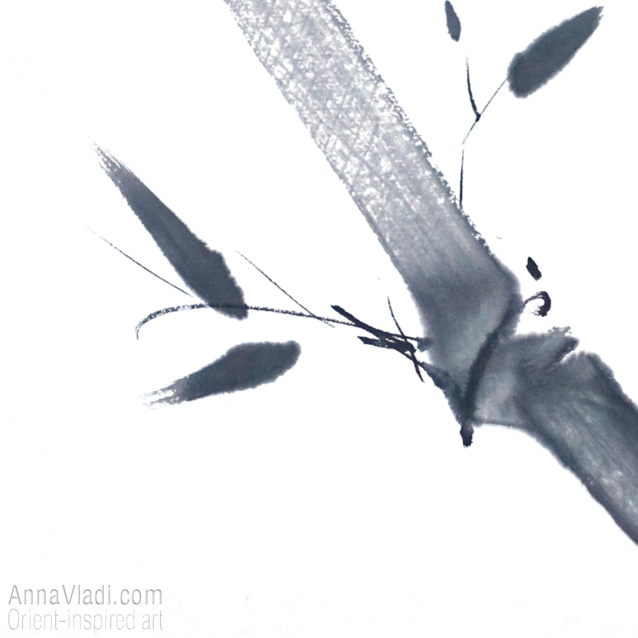 Sumi-e Winter Bamboo Painting: Japanese Haiku Calligraphy Art