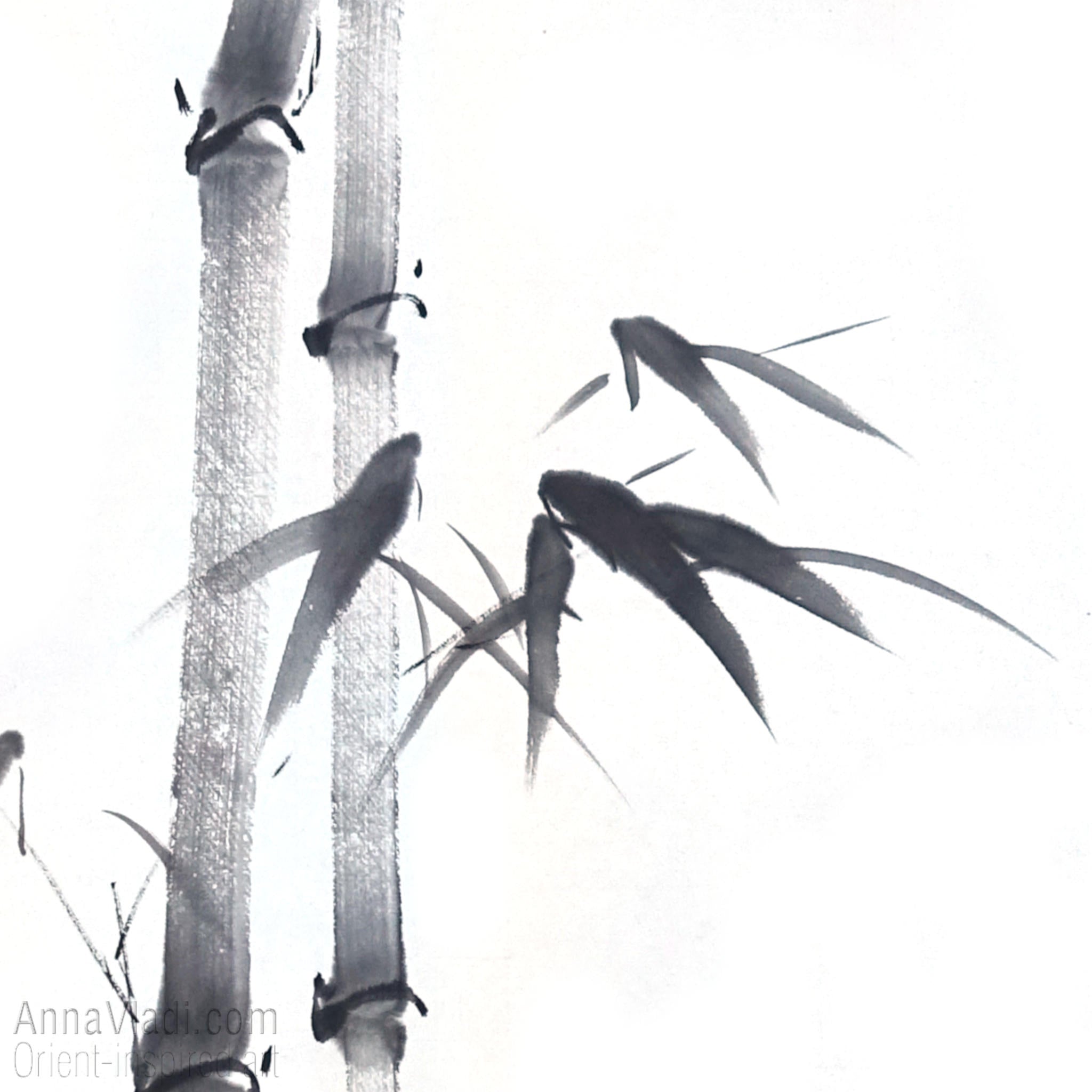 Sumi-e Winter Bamboo Painting: Japanese Haiku Calligraphy Art