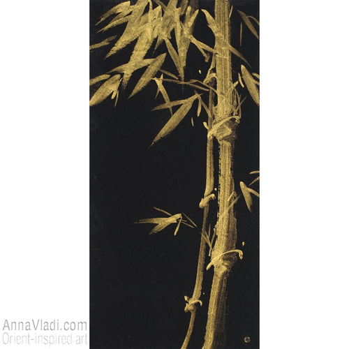Bamboo In The Night — original minimalist painting in Japanese golden ink