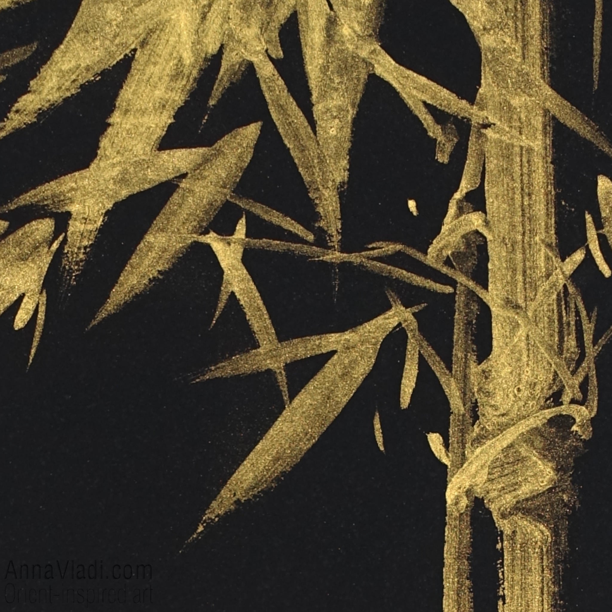 Bamboo In The Night — original minimalist painting in Japanese golden ink
