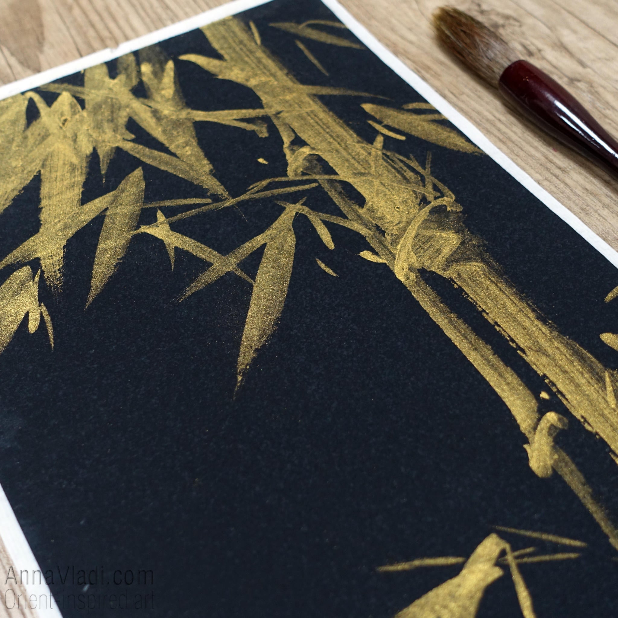 Bamboo In The Night — original minimalist painting in Japanese golden ink