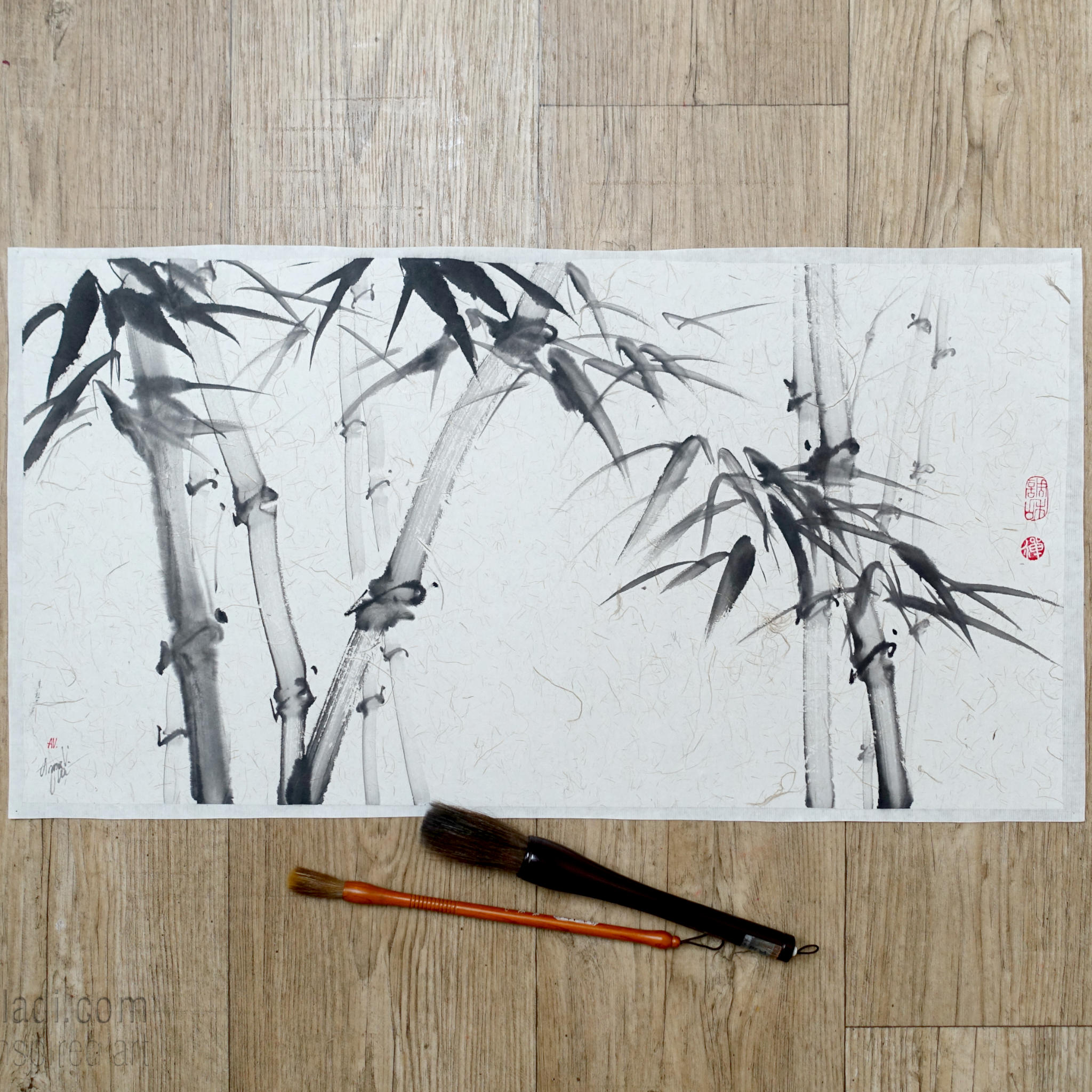 Sumi-e Bamboo Original Painting: Japanese Zen Art