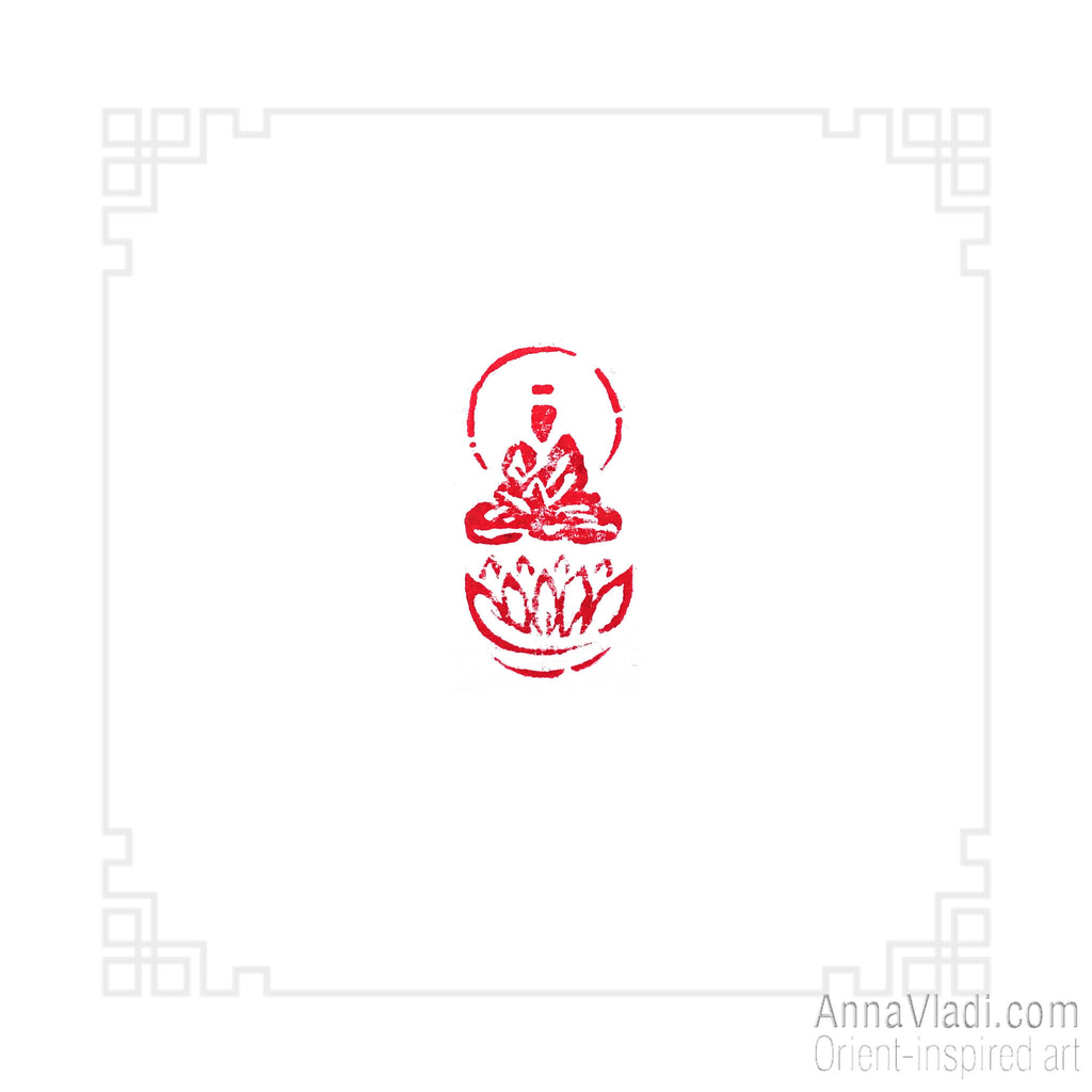 Hand Carved "Buddha on Lotus" Seal: Oriental Buddhist Chop Stamp