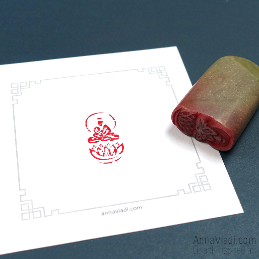 Hand Carved "Buddha on Lotus" Seal: Oriental Buddhist Chop Stamp