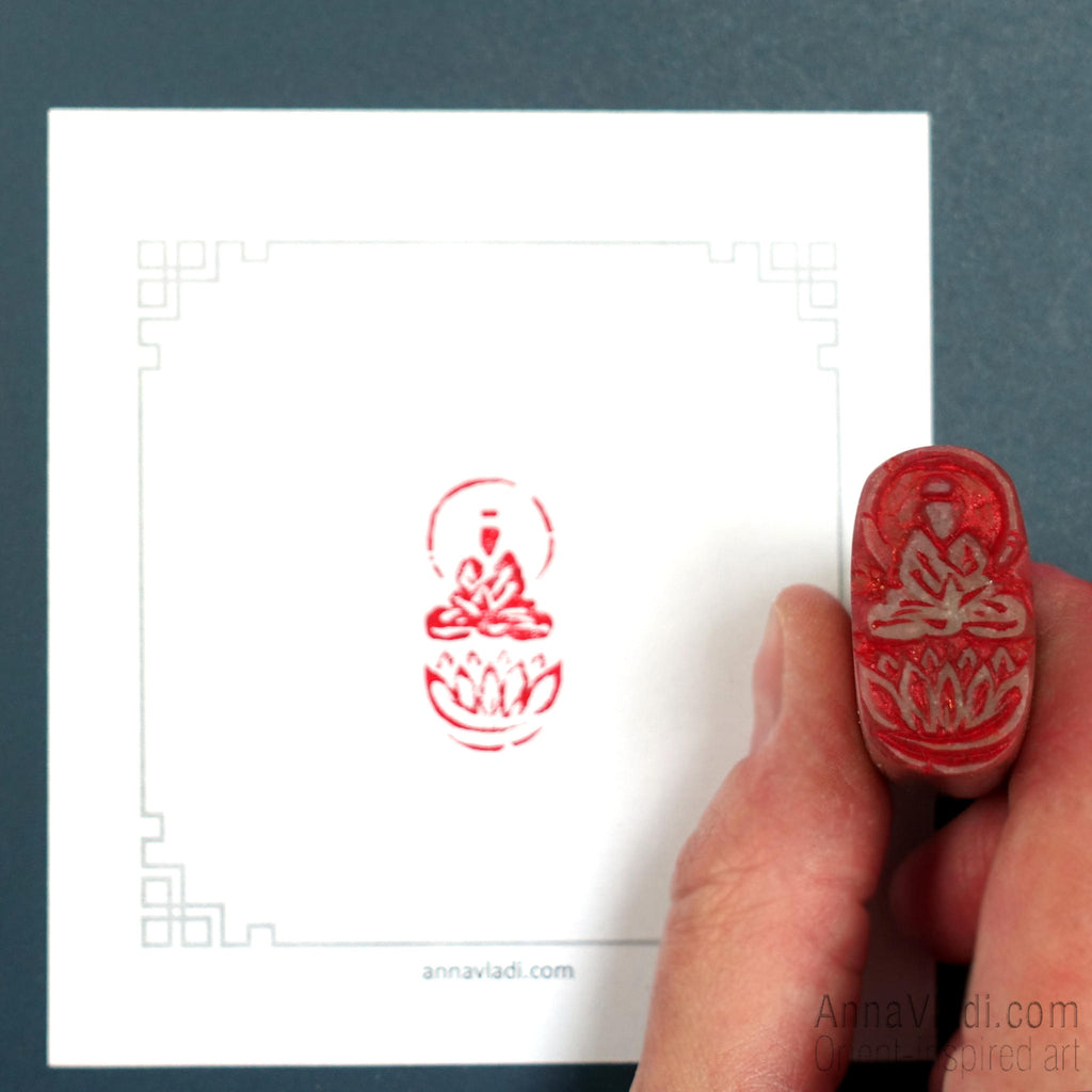 Hand Carved "Buddha on Lotus" Seal: Oriental Buddhist Chop Stamp