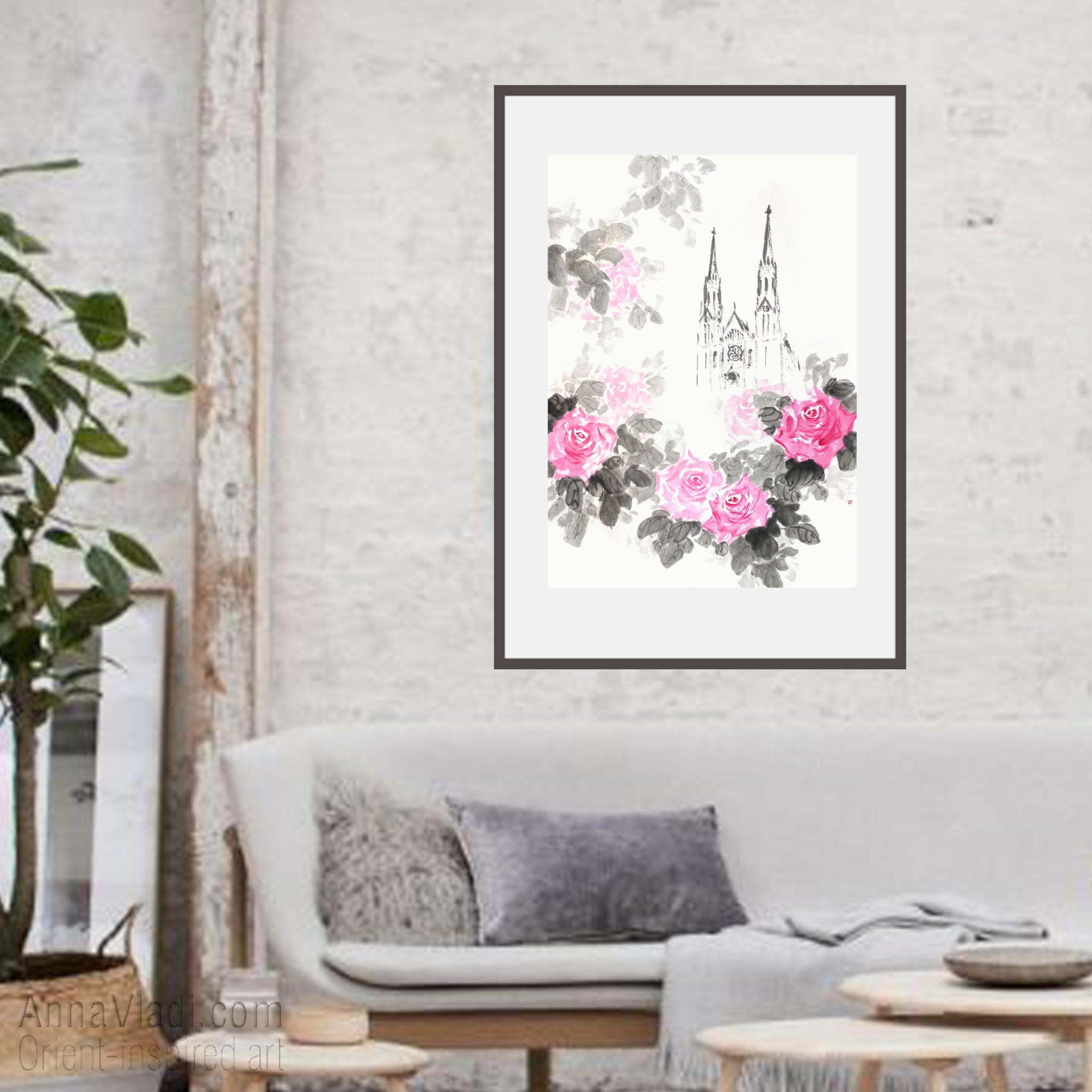 St Erzsebet Church Budapest Sumi-e Painting: Gothic Roses Art