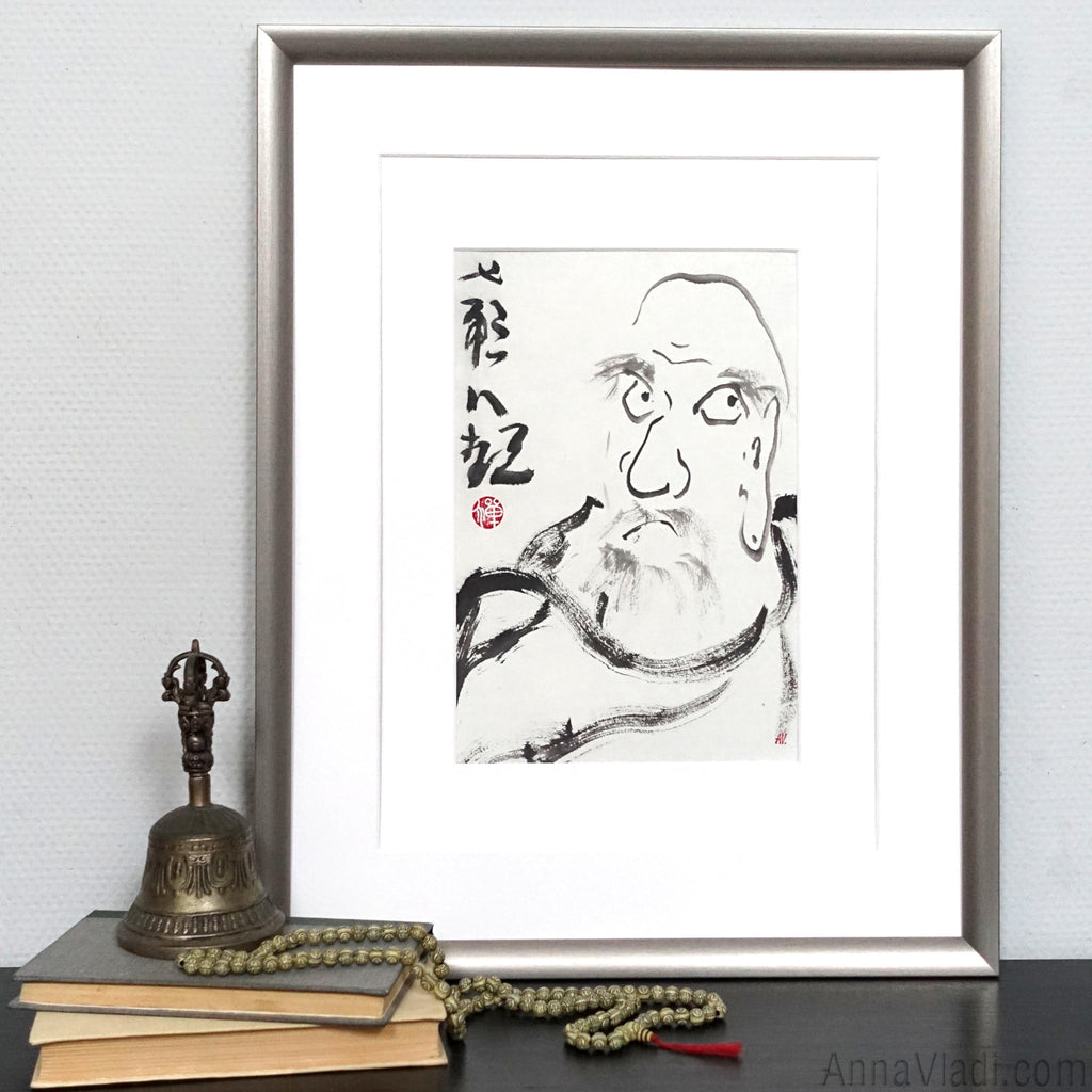 Daruma Zen Art: Fall Down Seven Times, Get Up Eight, in Japanese ink