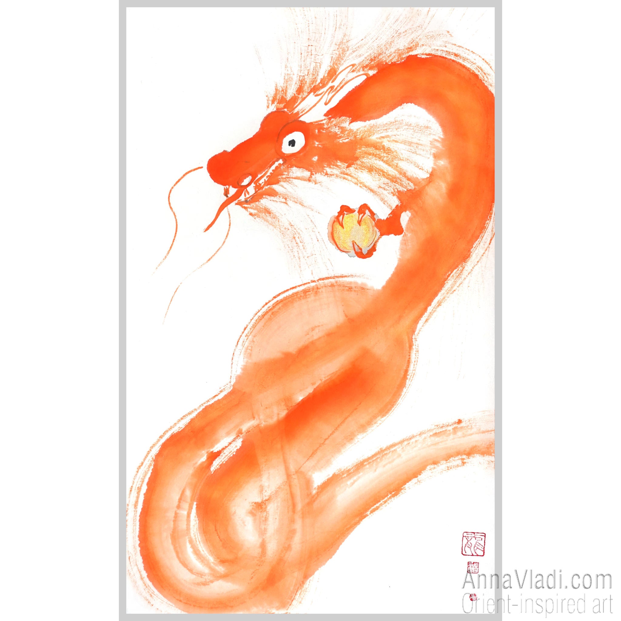 Orange Dragon Sumi-e Painting