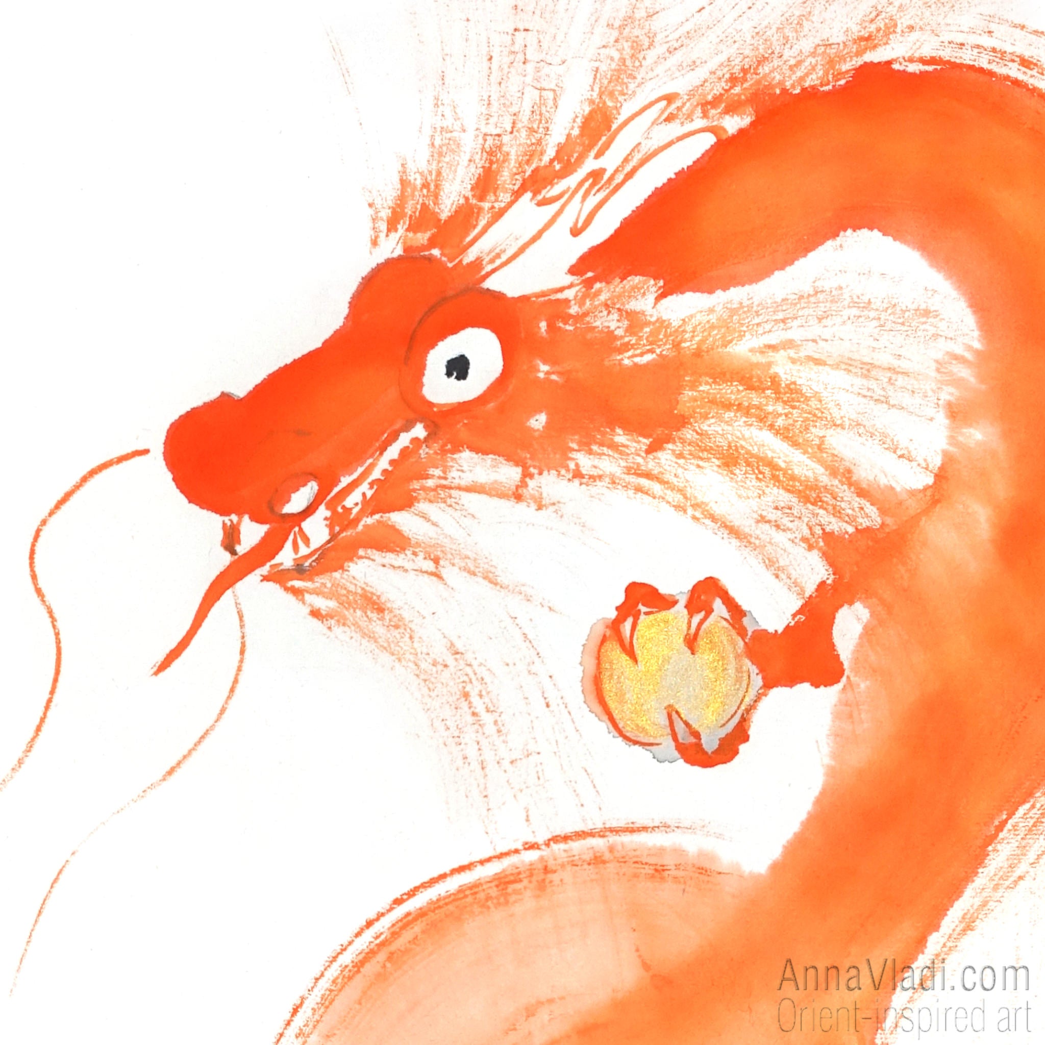 Orange Dragon Sumi-e Painting