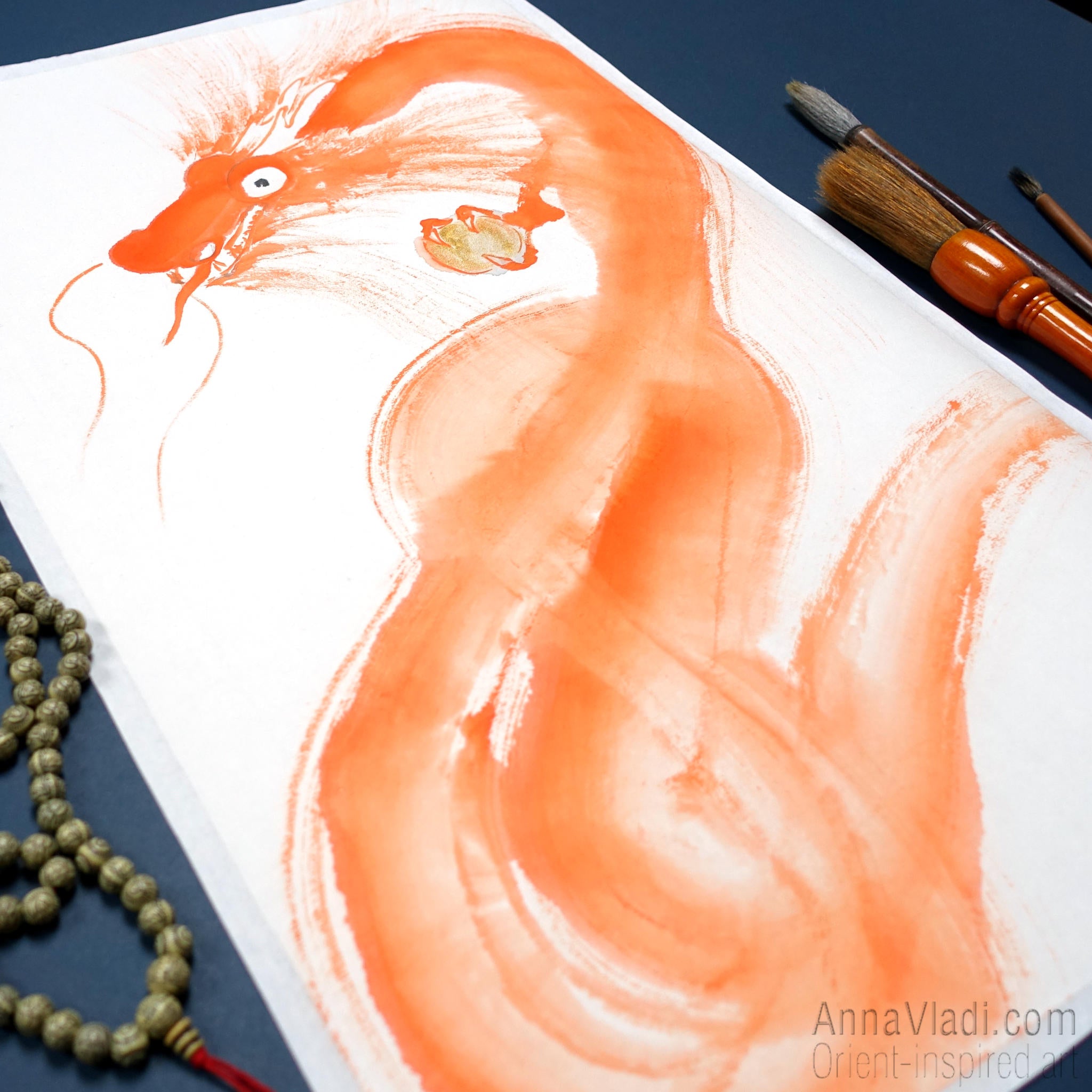 Orange Dragon Sumi-e Painting