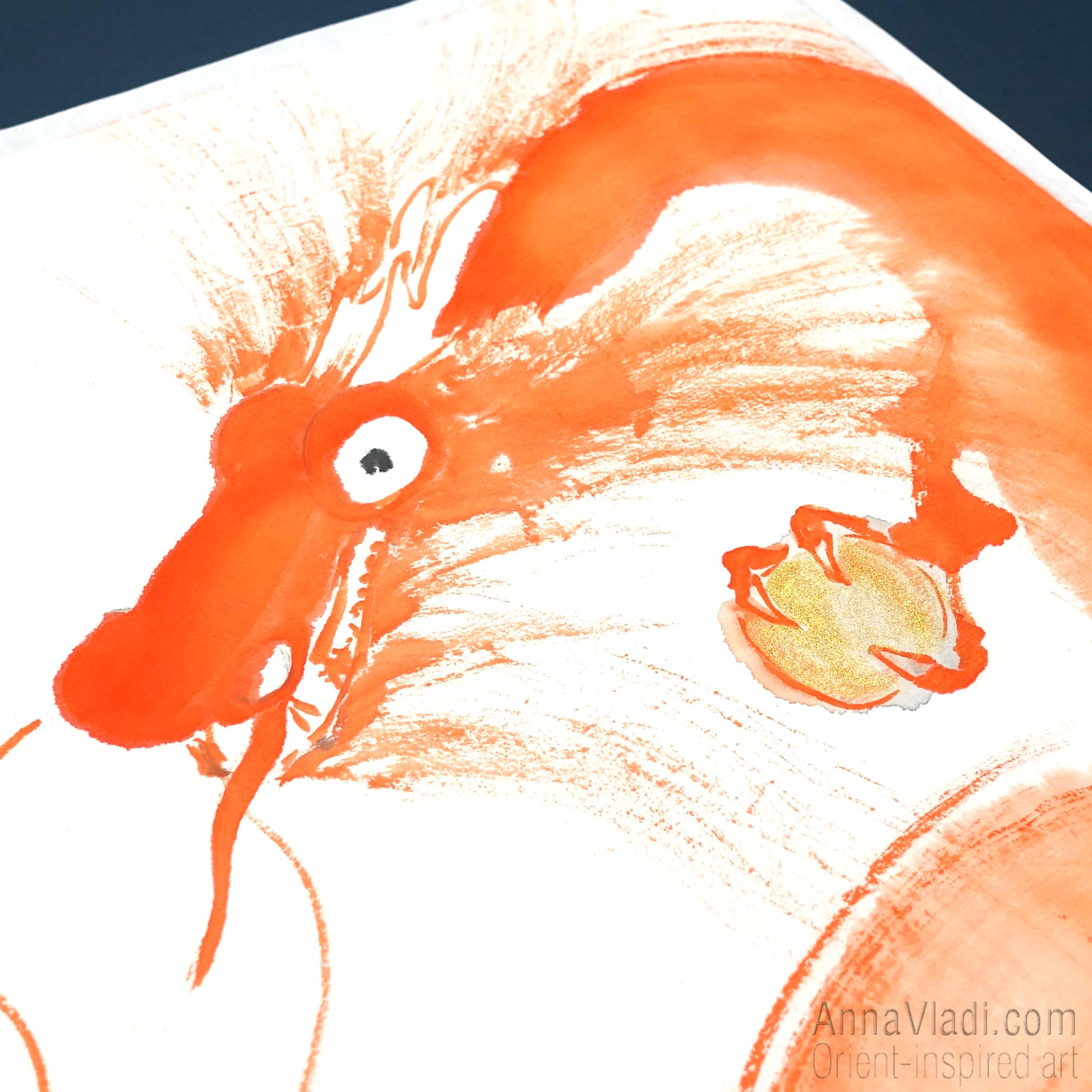 Orange Dragon Sumi-e Painting