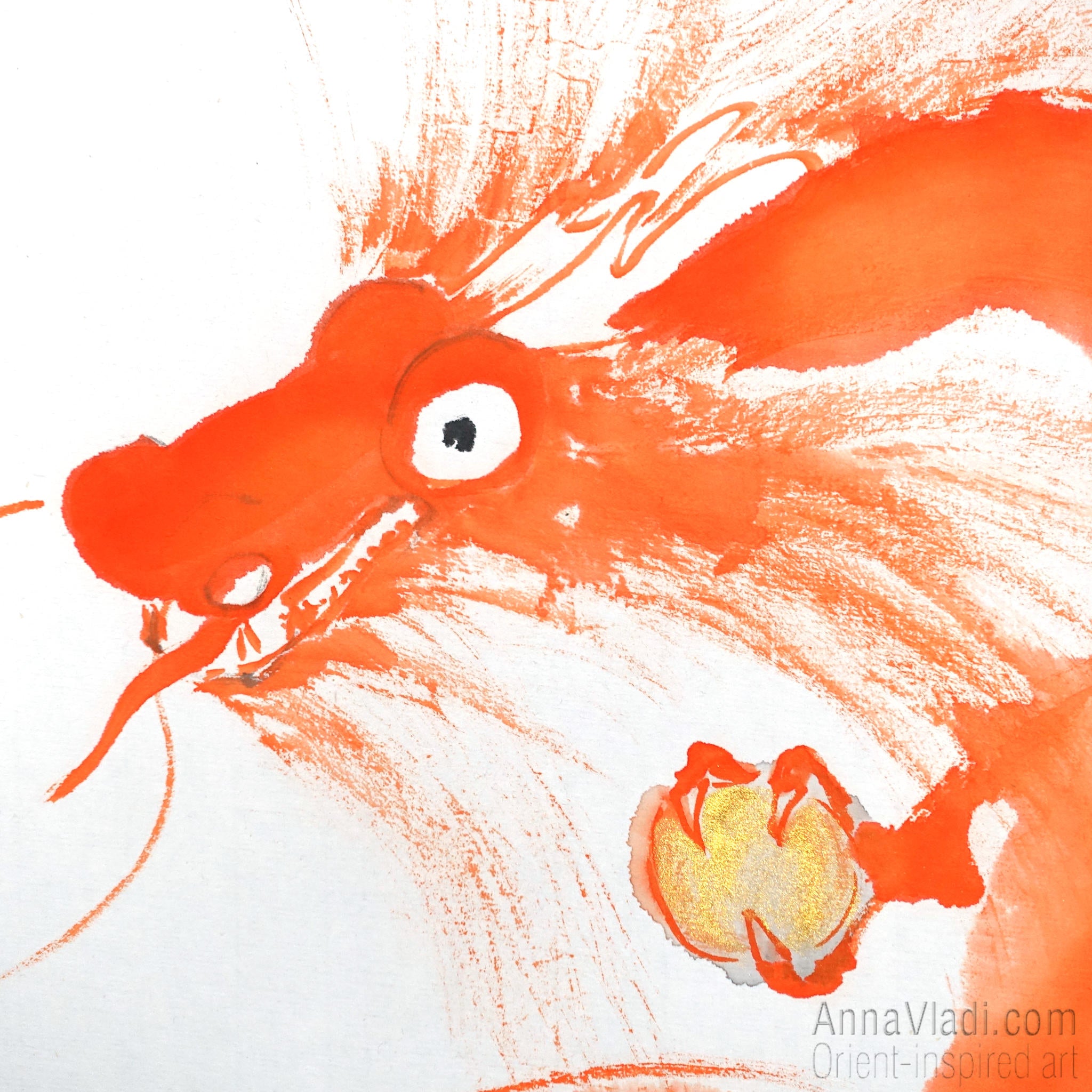 Orange Dragon Sumi-e Painting