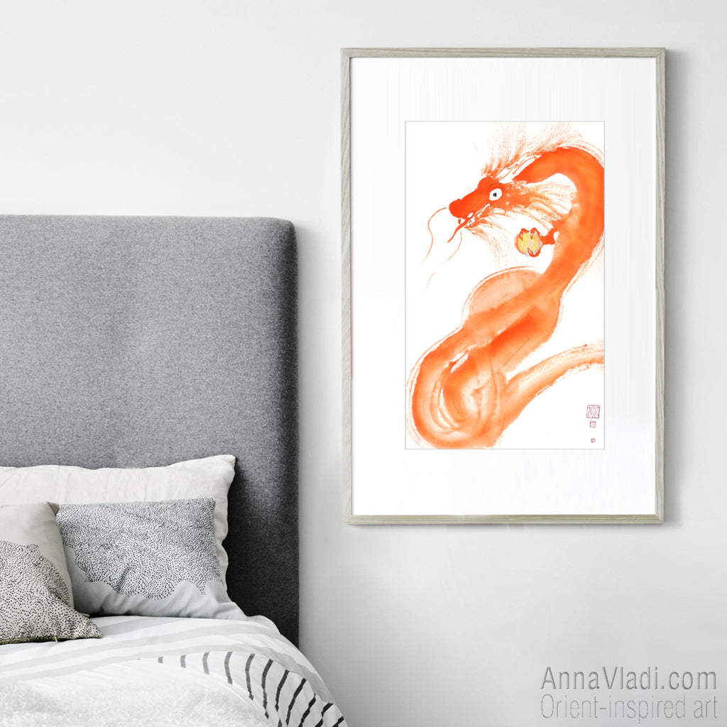 Orange Dragon Sumi-e Painting