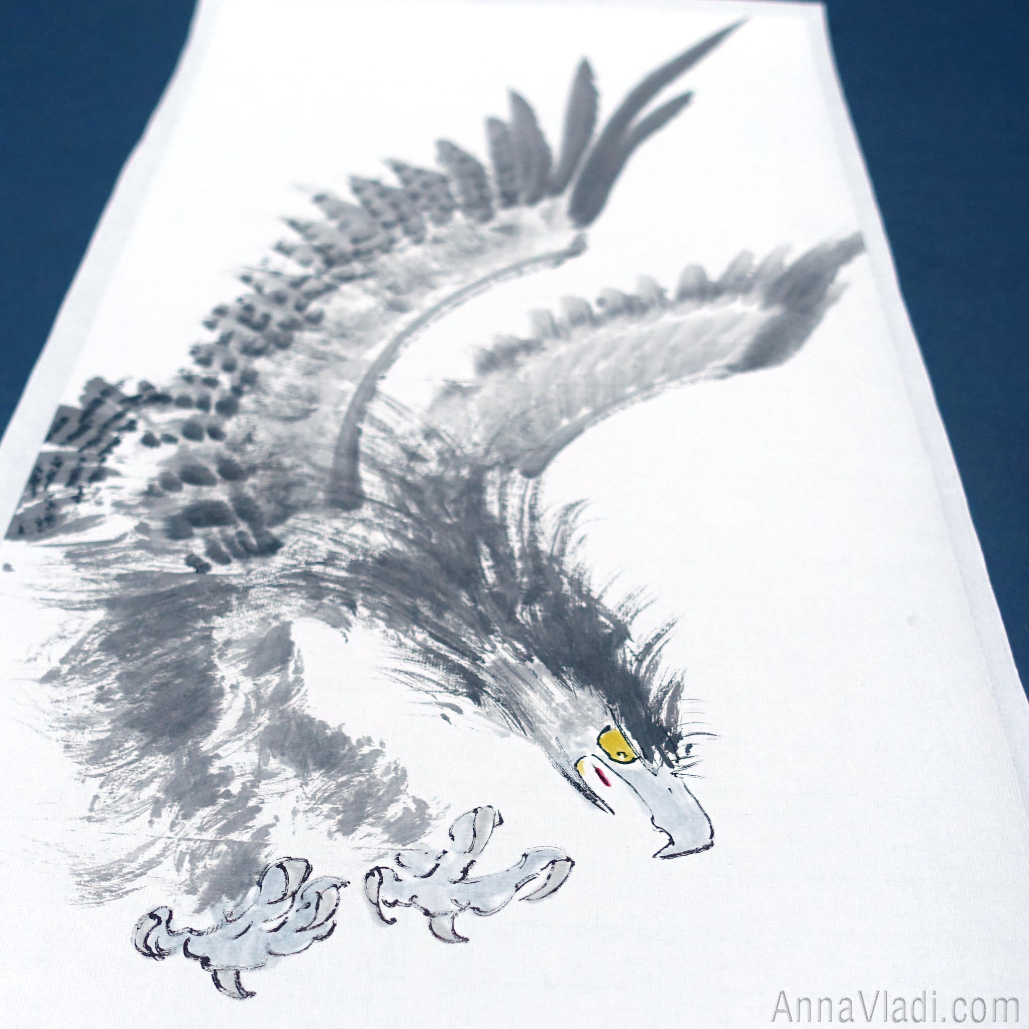 Eagle and Snake — original sumi-e painting, oriental style wall art
