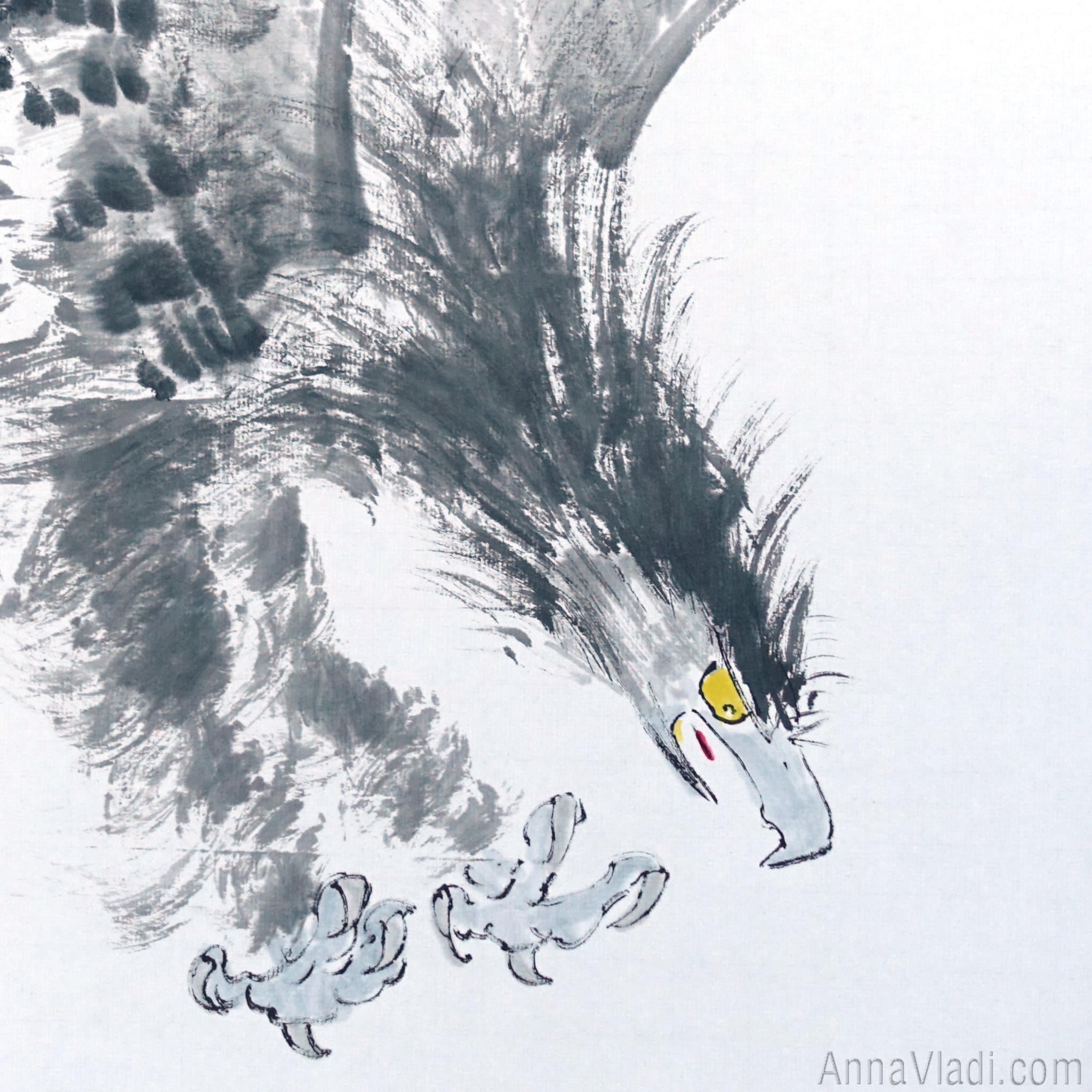 Eagle and Snake — original sumi-e painting, oriental style wall art