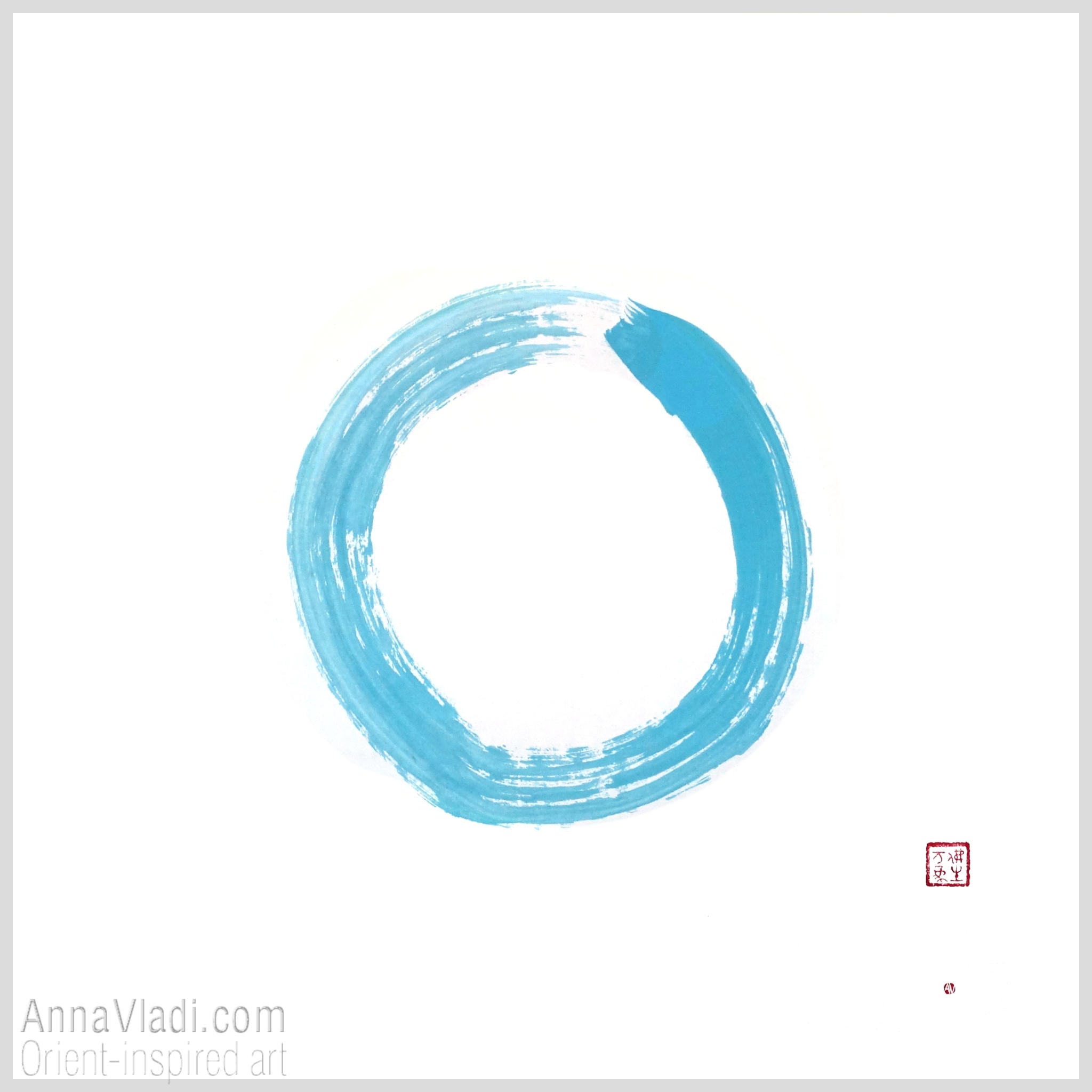 Enso Zen Circle in Blue: Original Art on Rice Paper, Buddhist Calligraphy