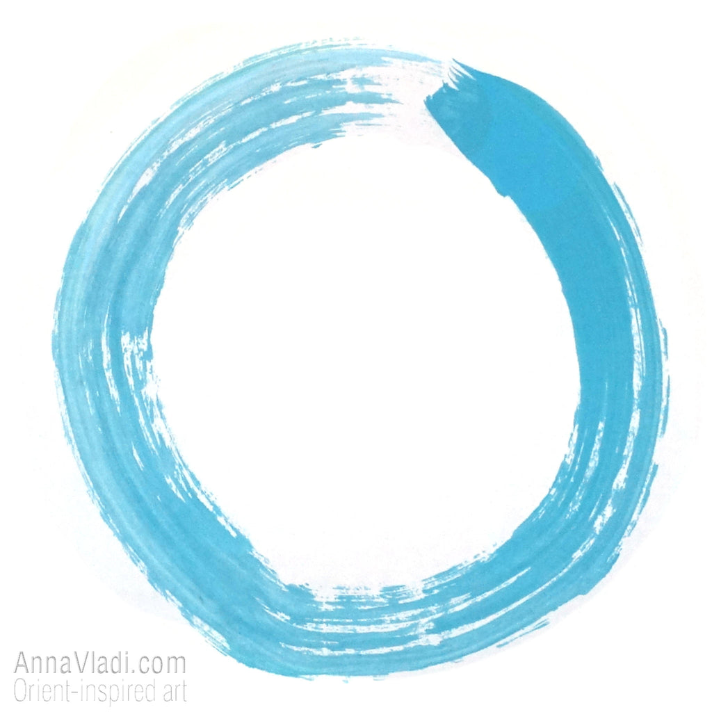 Enso Zen Circle in Blue: Original Art on Rice Paper, Buddhist Calligraphy