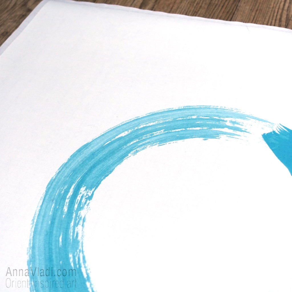 Enso Zen Circle in Blue: Original Art on Rice Paper, Buddhist Calligraphy
