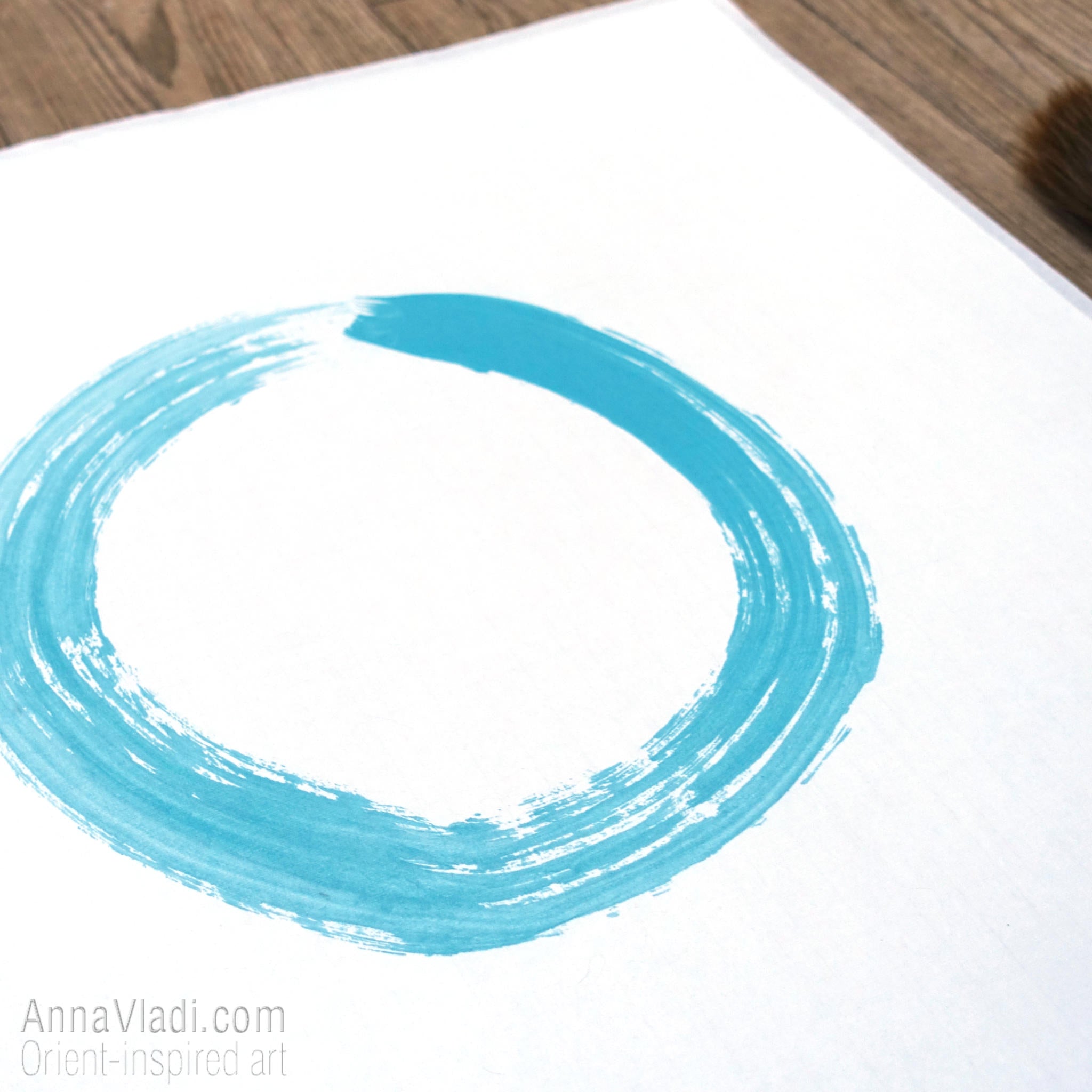 Enso Zen Circle in Blue: Original Art on Rice Paper, Buddhist Calligraphy